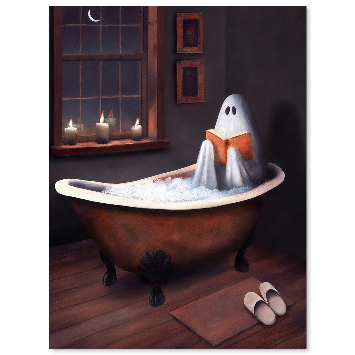Halloween Ghost Reading Book Poster Dark Academia Fun Bathroom Wall Art Horror Gothic Canvas Painting for Restroom Wall Decor 12X16 inch Unframed (pack 3 of ) 