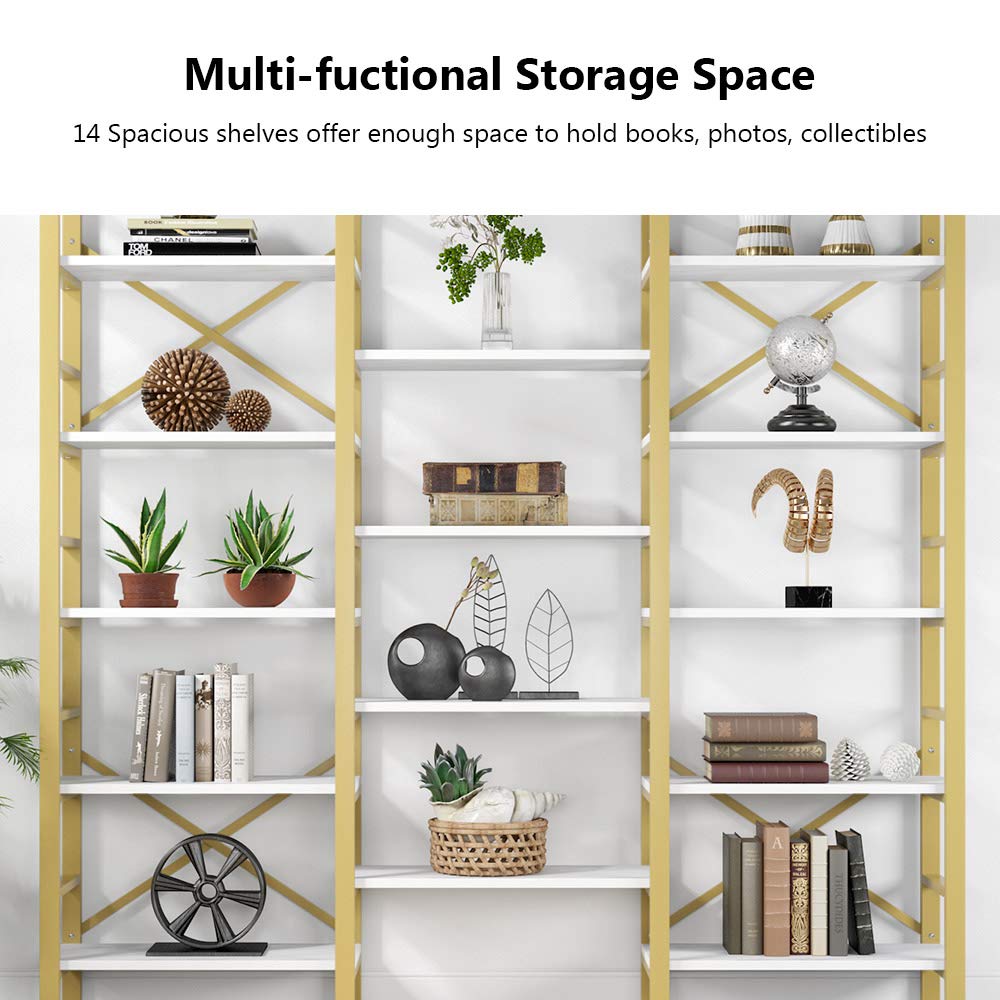 Tribesigns Triple Wide 5Shelf Bookcase, 5 Tier Etagere Large Open