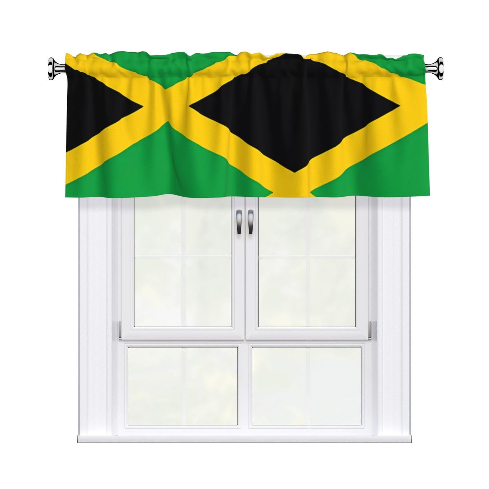 HJFCZH jamaica flag Prints Curtain Valance 54x18in - Peach Skin Kitchen Window Layer, Filtered Light & Quick-Install Rod Pocket Cover