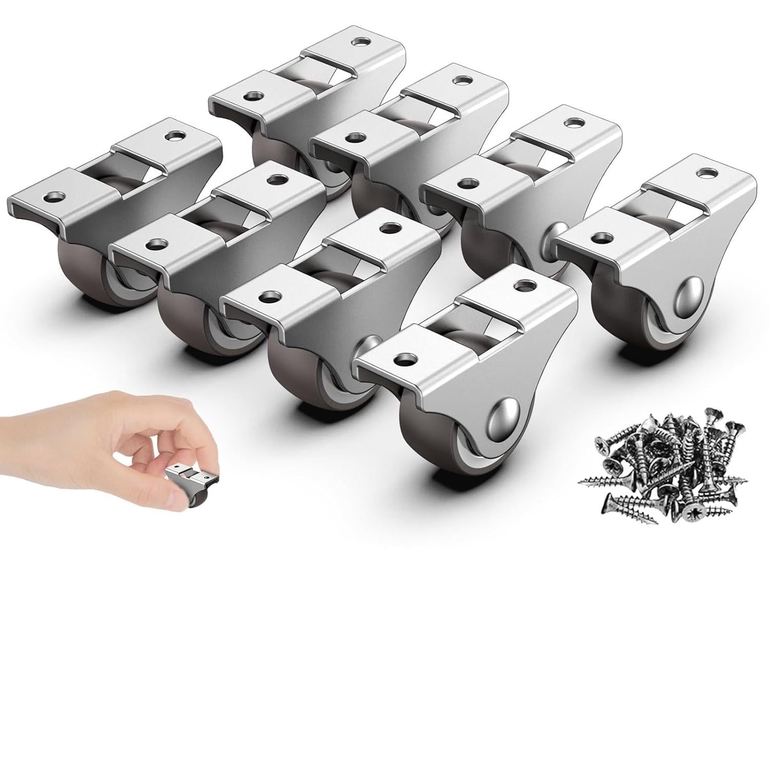 1 Inch Fixed Caster Wheels Low Profile Rubber Casters for Furniture Drawer Storage Bin Silver 8PCS