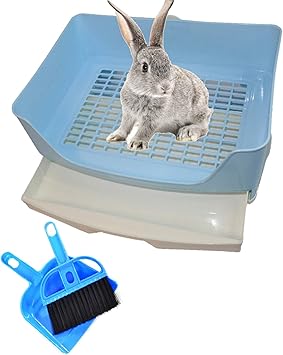 PINVNBY Large Rabbit Litter Box Bigger Pet Litter Pan Trainer with Drawer Corner Toilet Box for Adult Guinea Pigs Chinchilla Ferret Hedgehog Small AnimalsBlue
