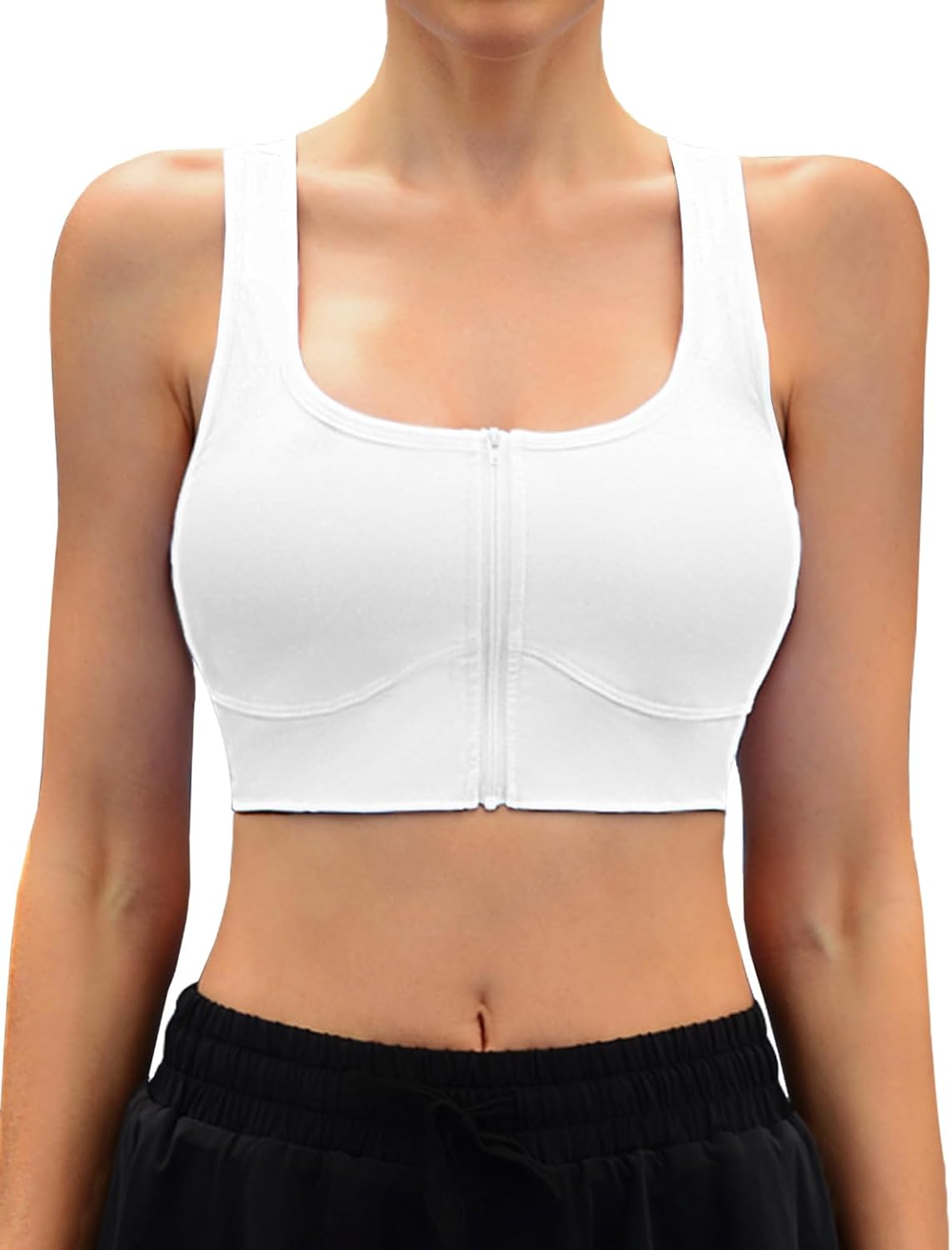 Womens Zip Front Sports Bra Medium to High-Impact Cross Back Padded Bras for Yoga Running