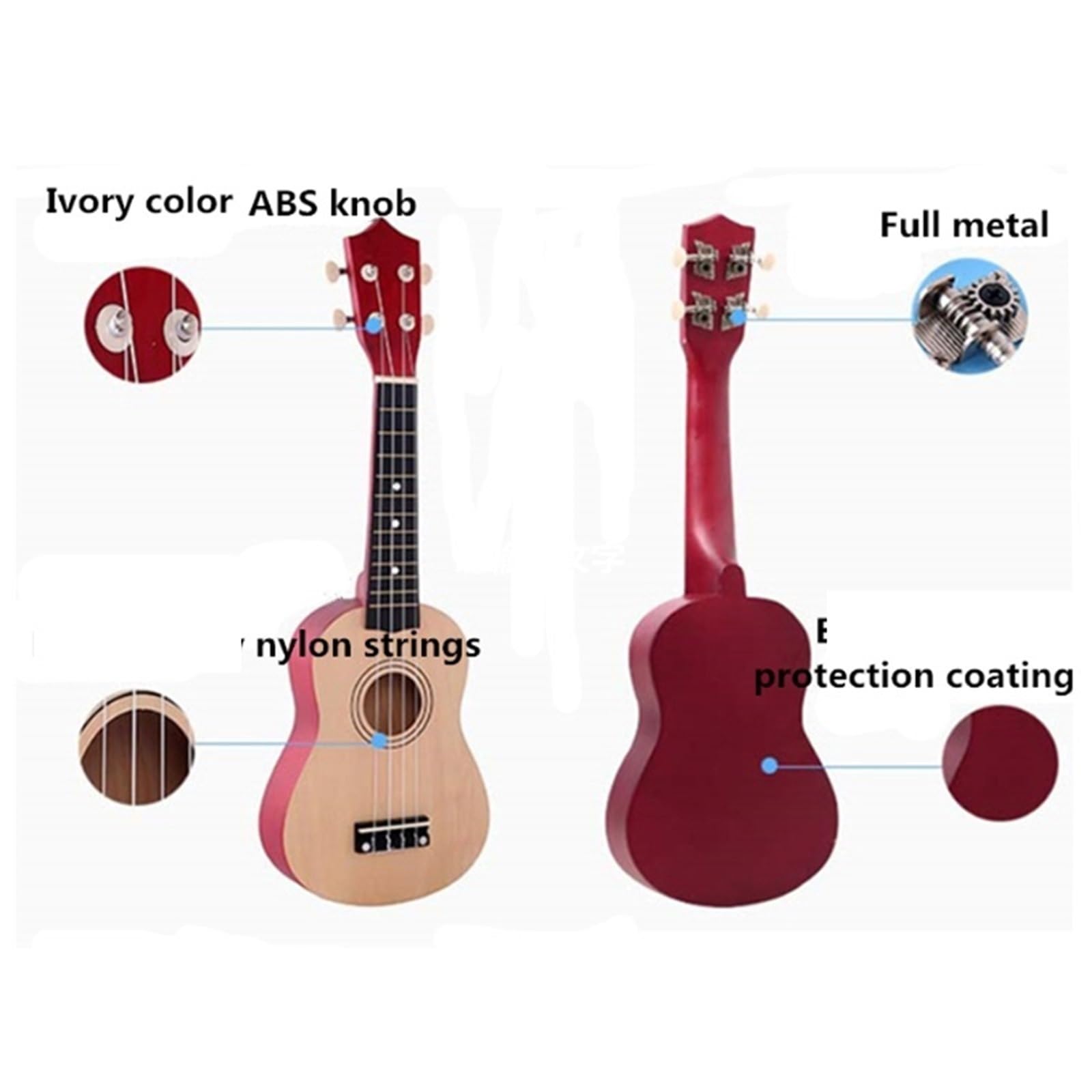 Ukulele Ukulele Soprano da 21 Pollici for Principianti Ukulele a Quattro Corde, Corde, plettro, Strumento Musicale for scuole e Principianti