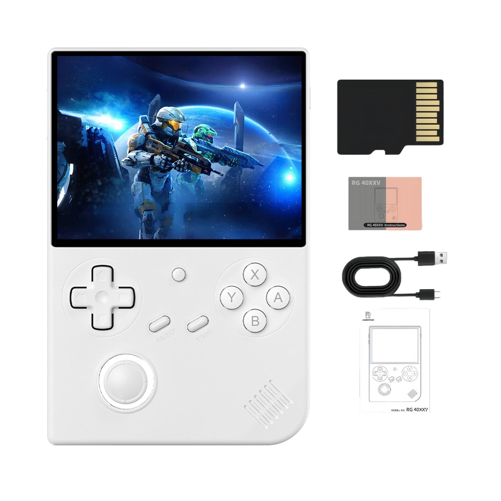 RG40XX V Console di gioco portatile retrò da 4 pollici 640 x 480 IPS 3200 mAh scheda TF 64G integrata supporta simulatori multipli sistema Linux con pellicola protettiva (bianco-64G)