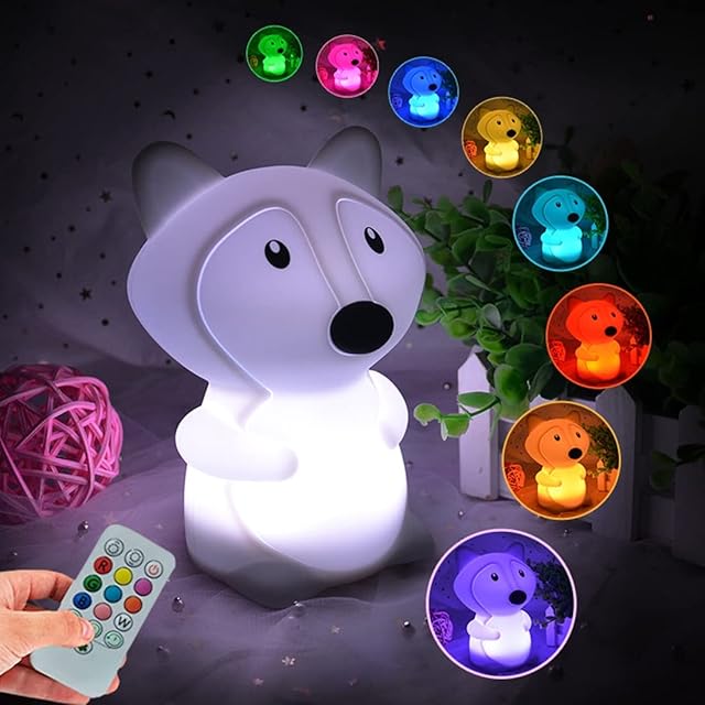 Glinrui Fox Night Lights, Bedside lamp, Bedroom Light for Kids, Baby Nursery lamp, Break Resistant, Eye Caring, Adjustable Brightness & Color and Time Setting, Touch + Remote Control - Medium