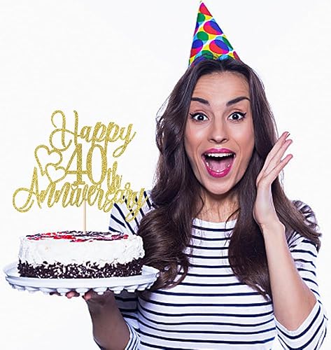 Miniatura 3 de Decoración para pastel de 40 aniversario, decoración de aniversario de boda y cumpleaños número 40, purpurina dorada