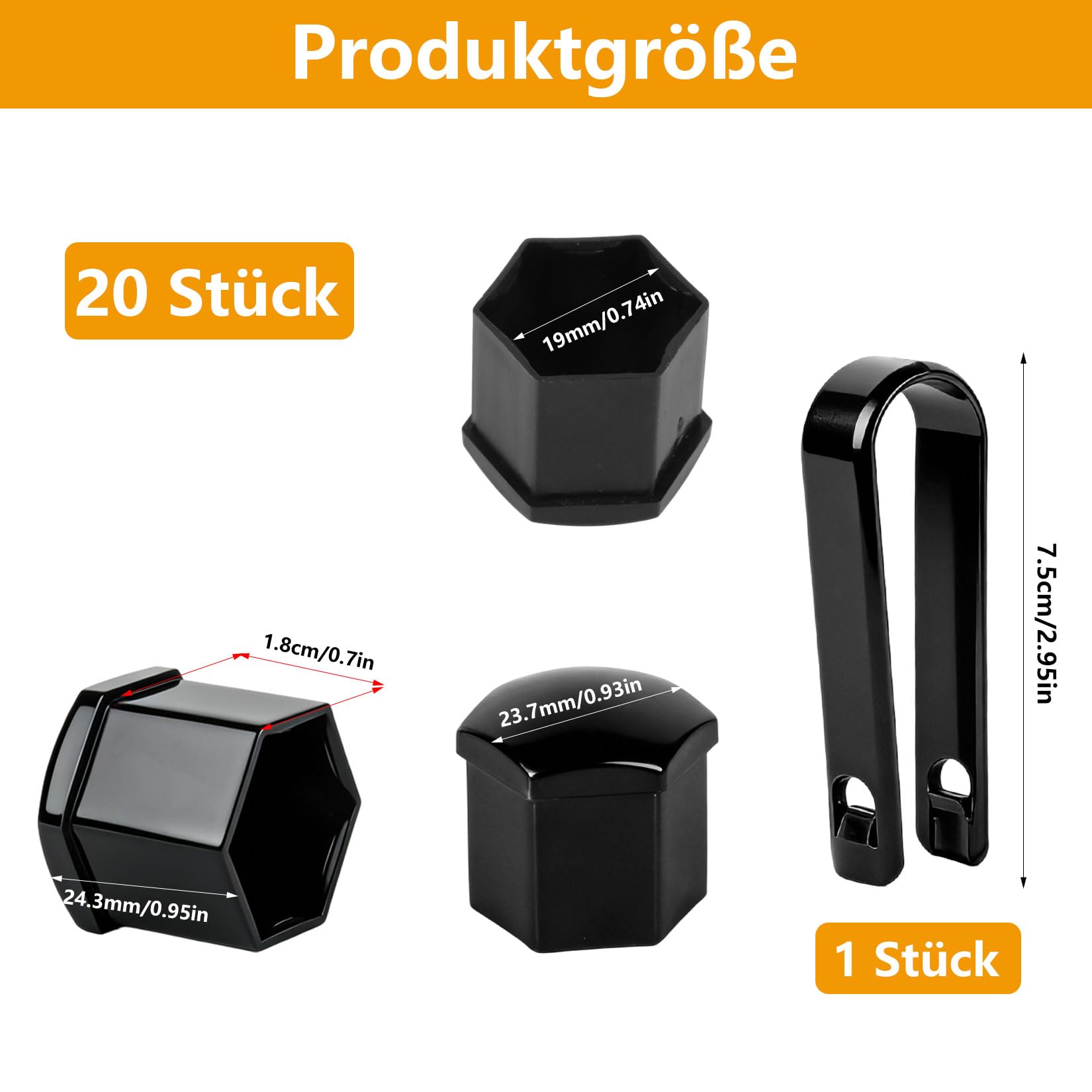Opakowanie 20 sztuk nakrętek do kół samochodowych 19 mm, uniwersalnych nakrętek do kół samochodowych 19 mm, nakrętek na nakrętki kół, osłon na śruby do samochodów osobowych (czarne)