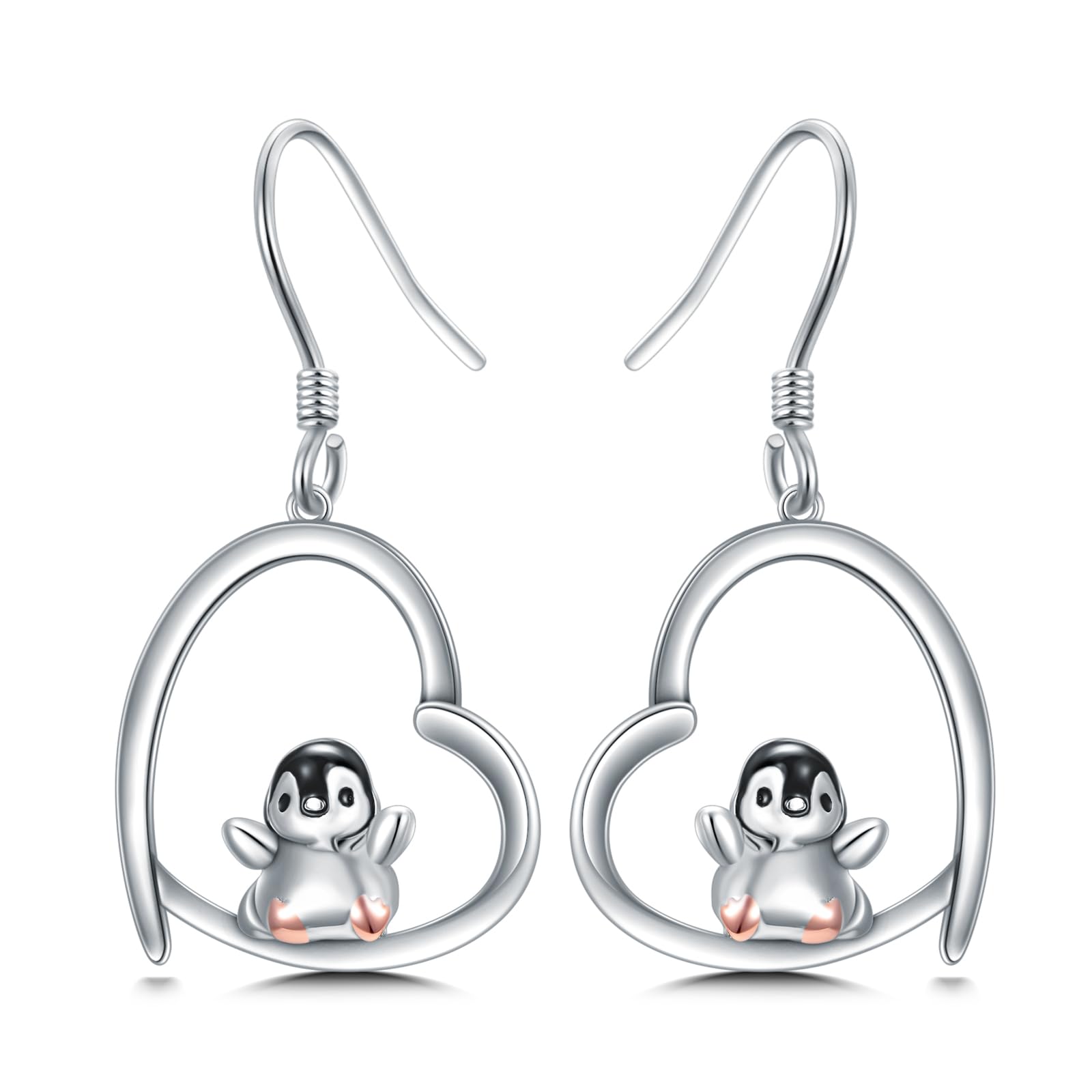 Orecchini Pinguino Argento Sterling Orecchini A Forma Di Pinguino In Argento Sterling 925, Con Cornice A Cuore - Regalo Per Donna E Ragazza Regalo Befana Ragazza