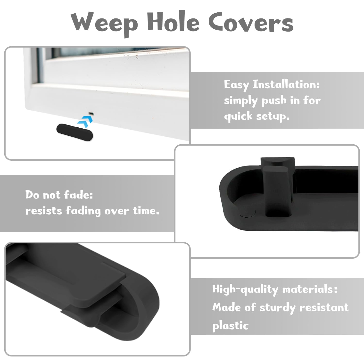 Weep Hole Covers - 20 PcCS PVC Window Drainage Caps for Upvc Windows - Window Sill Vent Covers Replacement - Black - Image 4