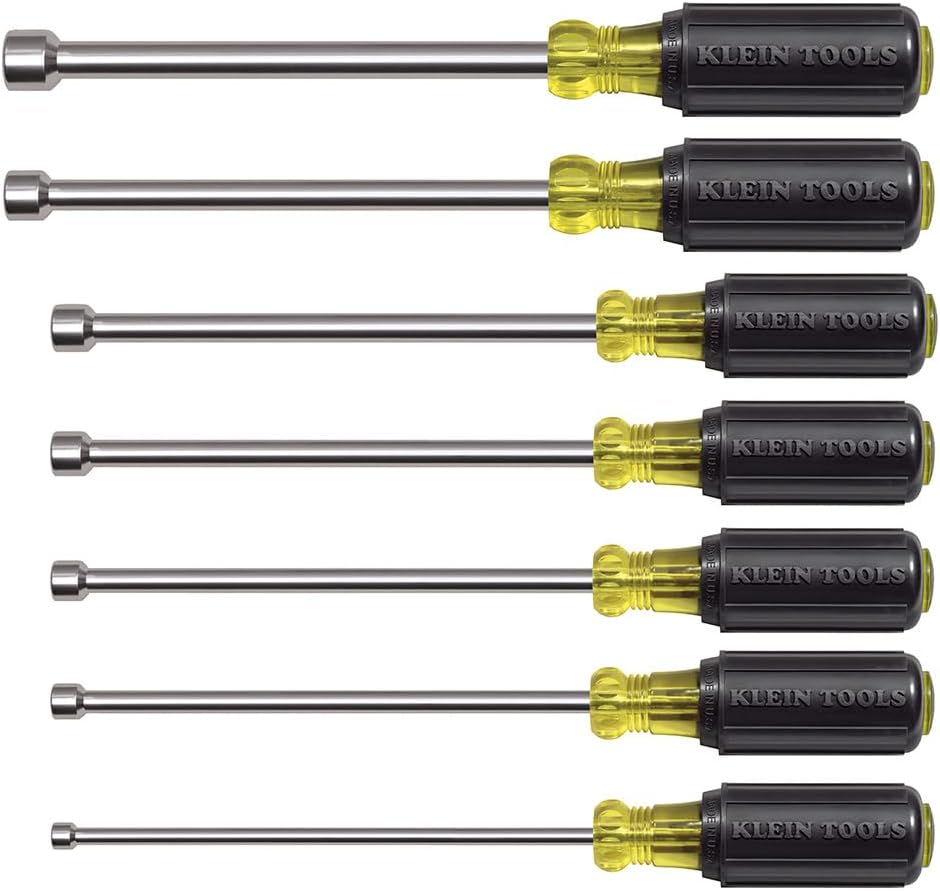 Klein Tools 647M Tool Set, Made in USA, Magnetic Nut Drivers Sizes 3/16, 1/4, 5/16, 11/32, 3/8, 7/16, 1/2-Inch, 6-Inch Hollow Shafts, 7-Piece