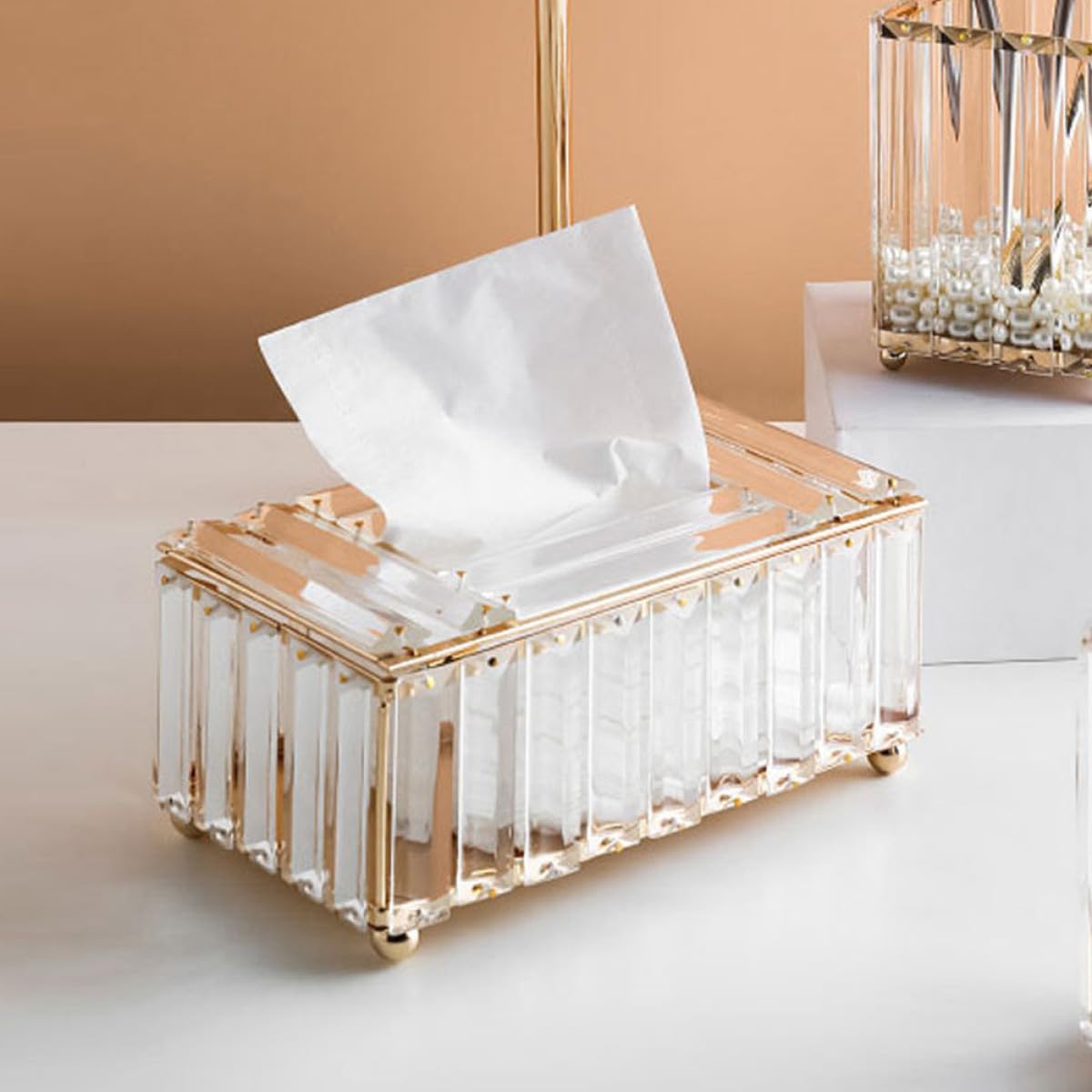 Boîte à Mouchoirs en Blanc Alliage Doré Porte-Serviettes Pratique et Résistant la Saleté en Blanc Alliage Doré Design Moderne Délicat pour Maison, Hôtels et Cafés