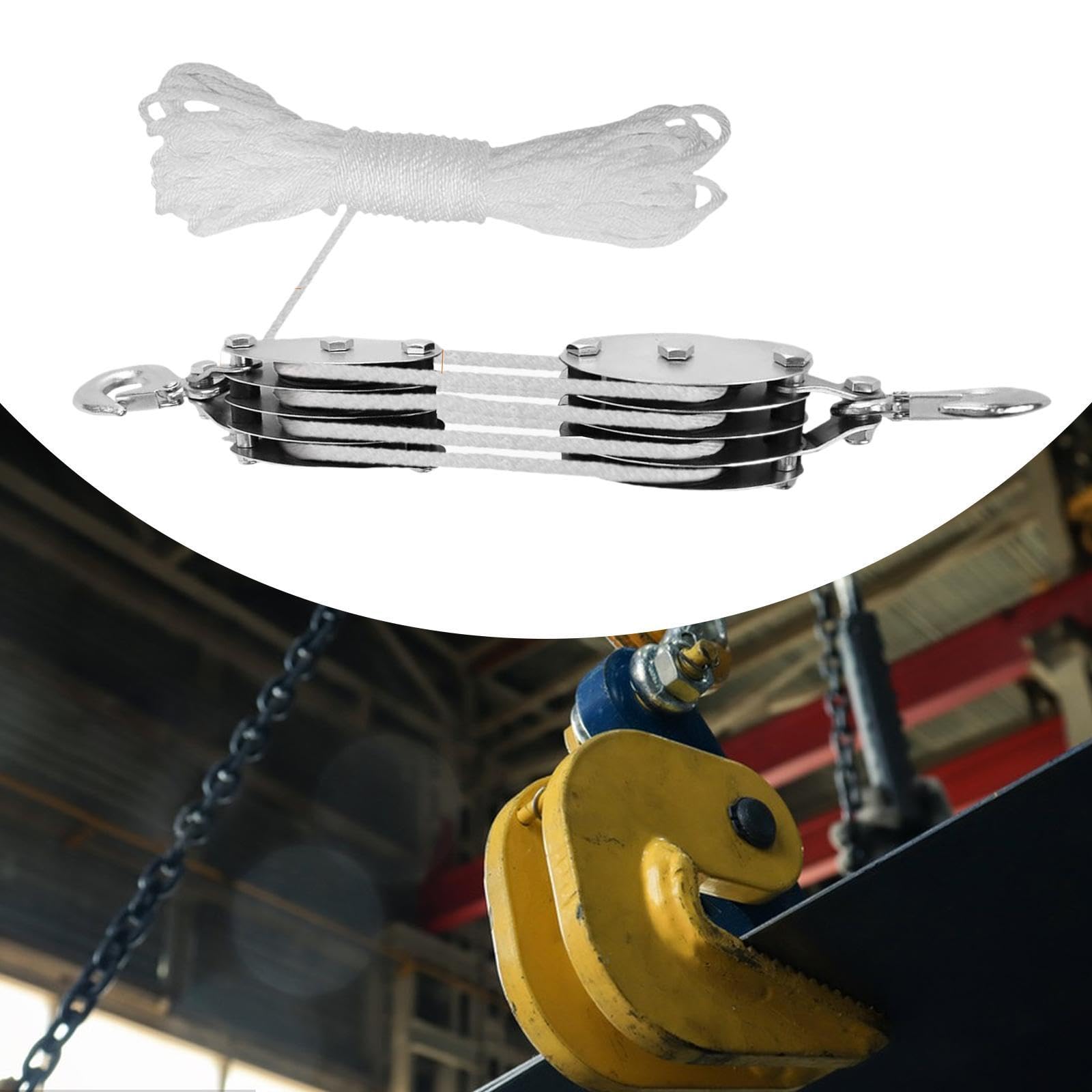 Portátil de Poleas con Cojinete Metálico para Tareas de Izamiento de Cuerdas, Cordera Blanca de 4 Ruedas, 20 M de Cuerda