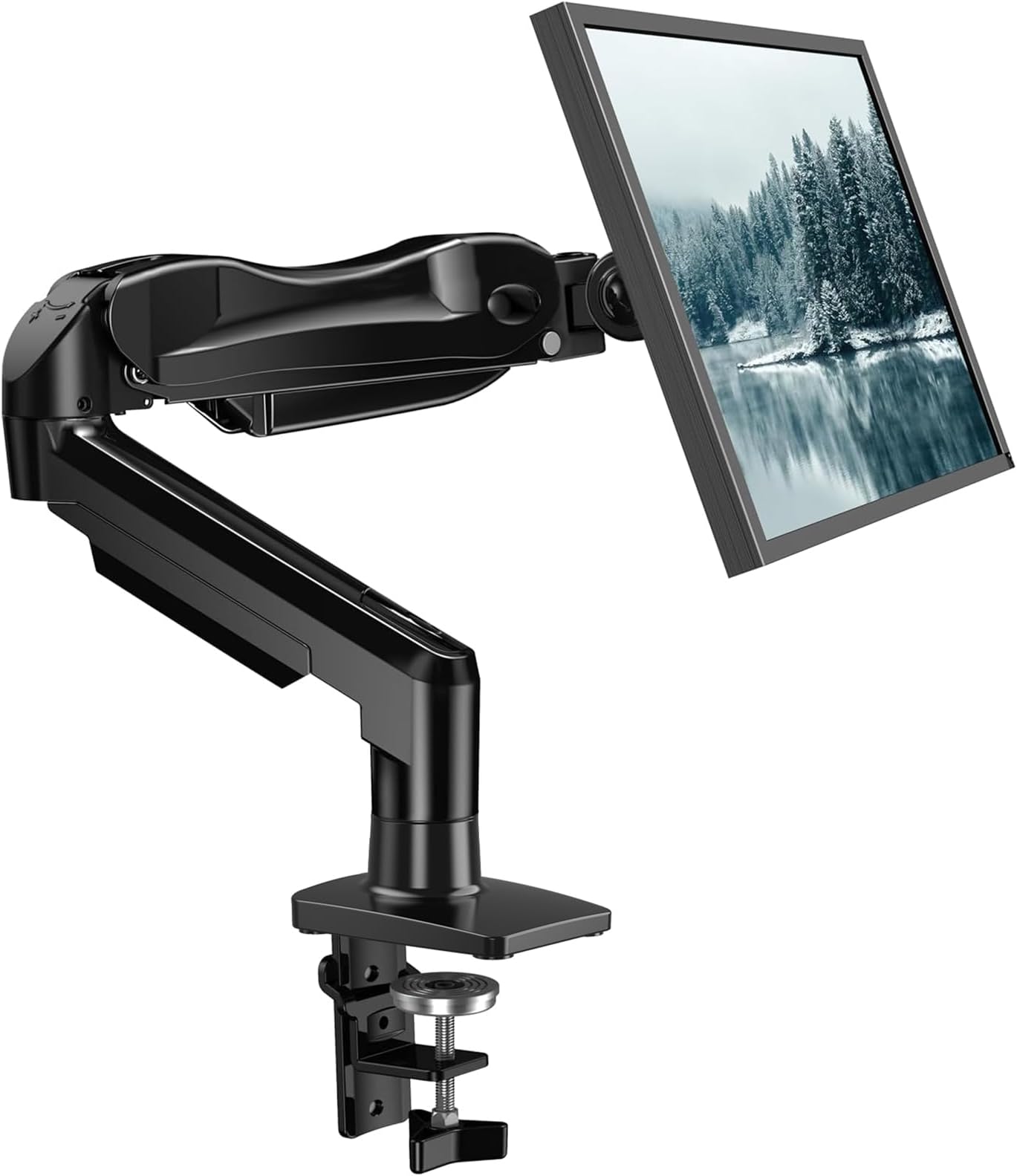 HUANUO Single Monitor Arm, 13 to 32 Inch Gas Monitor Mount, Vesa Mount with Clamp and Grommet Base - Fits 4.4 to 19.8lbs Computer Monitors, Black, HNSS6