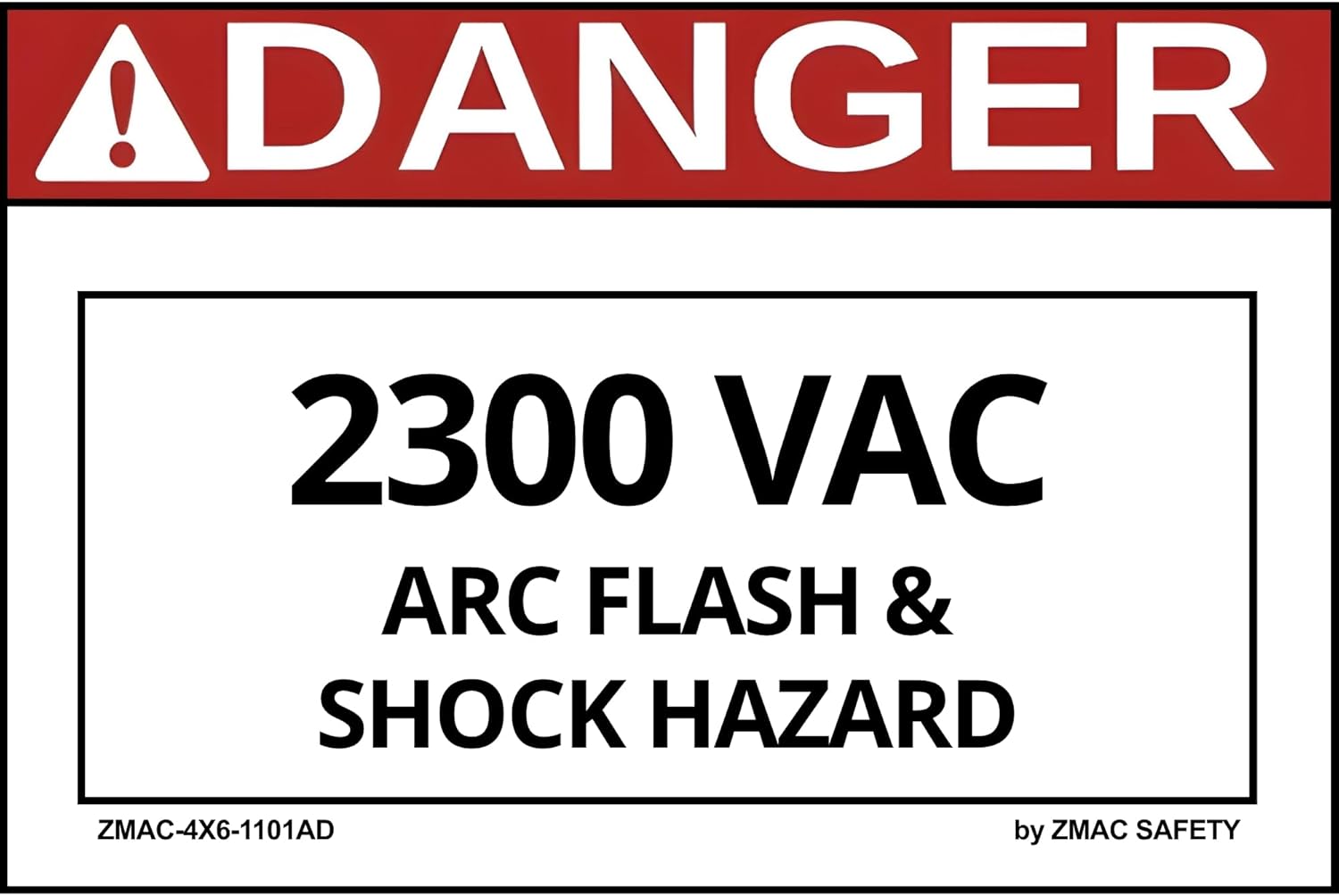 Danger Volt Rating, 2300 Volt Label Sticker Decal, #1101, Industrial Electrical Safety Labels (ANSI Z535.4 Danger, 4"x6", Pack of 10)