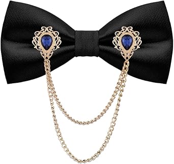 QCWQYML Black Bow Tie Pre-Tied Adjustable Mens Bow Ties Rhinestones Chain Bowties Formal Tuxedo Gold Red