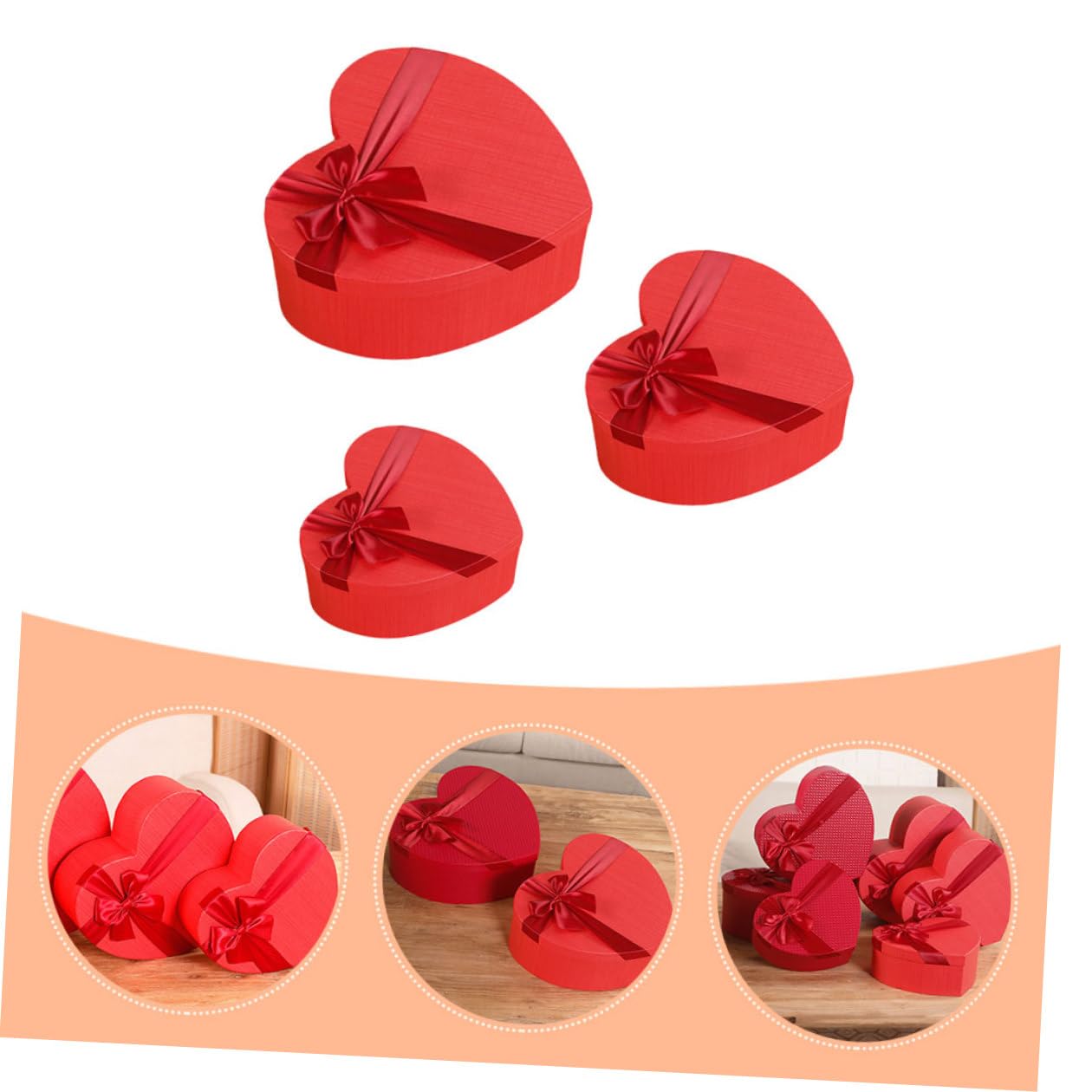 Yardenfun Herzförmige Geschenkbox 3 Stück Rot mit Deckel Papierverpackung Aufbewahrungsbox Valentinstag Hochzeit Süßigkeitenbox