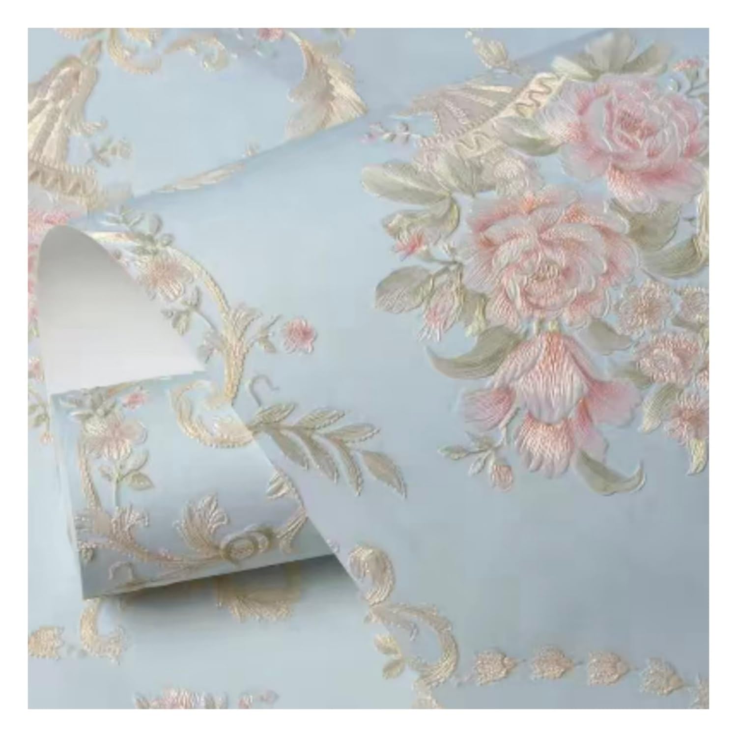 Lxlambentive European Country Style Bedroom Self Adhesive Wallpaper, Embossed Non-Woven Fibre, Easy Install Peel and Stick Wallpaper, 53cm Wide, 1 Roll for Living Room & Feature Walls(0.35 * 6m)