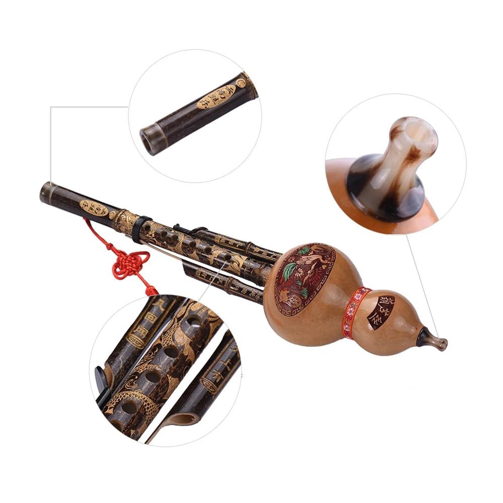 Flauta De Calabaza De Bambú Negro Hulusi Hecha A Mano Instrumento Musical Étnico En Clave De C Con Estuche(Type B)