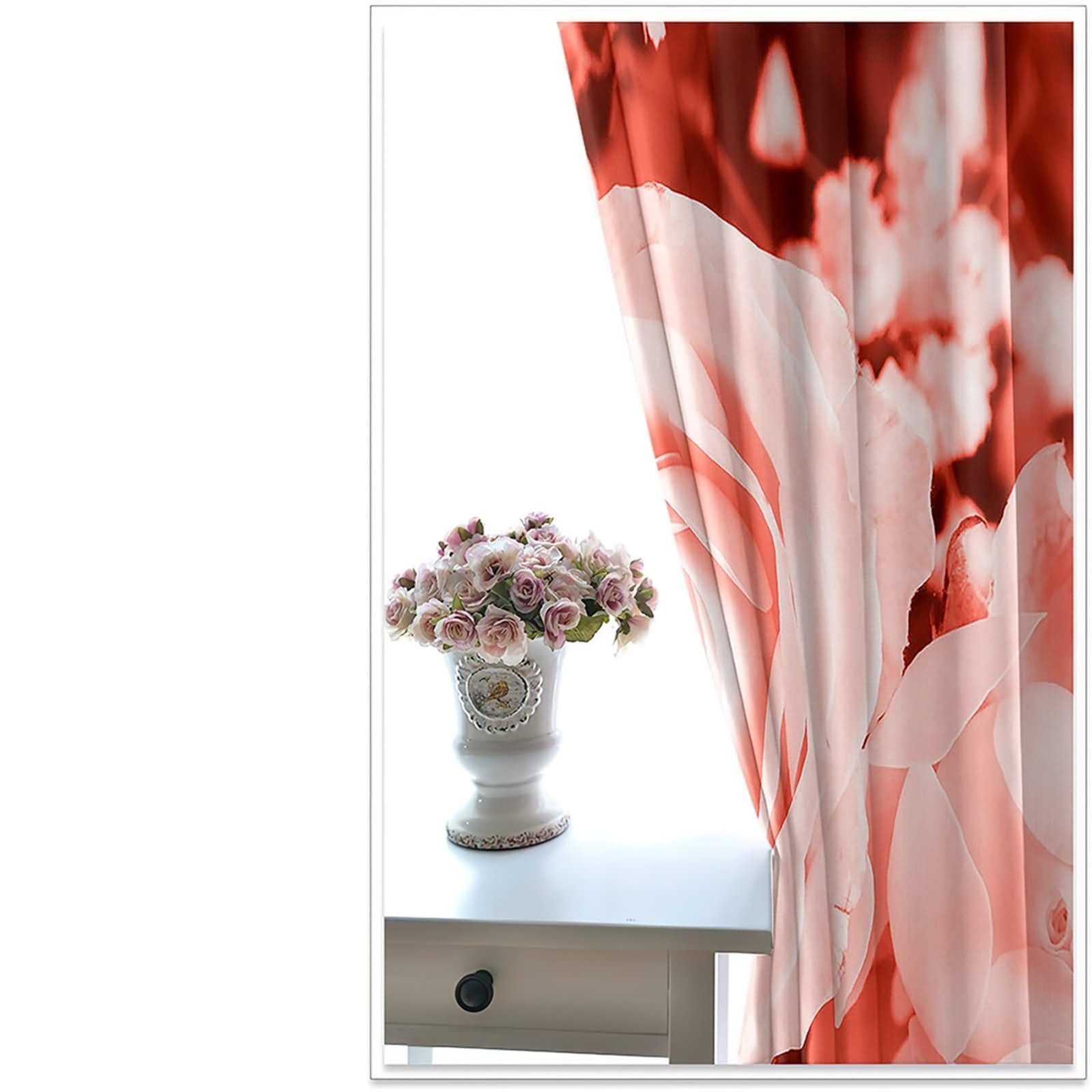 2er Pack Blickdichte Vorhänge Thermo,2 x 244W x 229H cm,Gardinen Set Ösen Rosa Blumenmuster Rot Rose Vorhänge für Küchen Modern