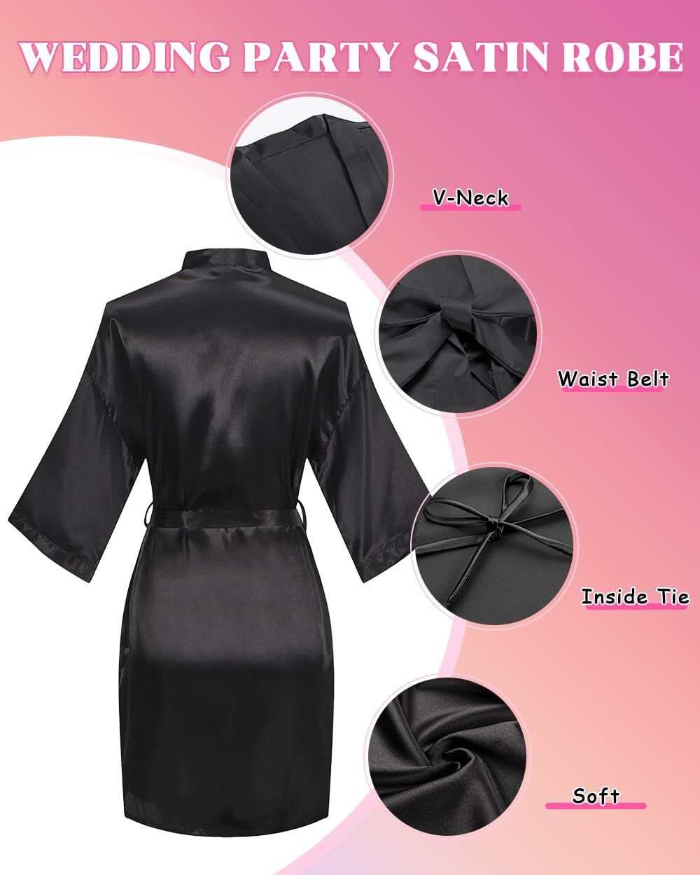 goodmansam 12 Pcs Silky Satin Kimono Robes Bride Bridesmaid Bathrobe for Women Short Sleepwear for Wedding Birthday Party - Image 2