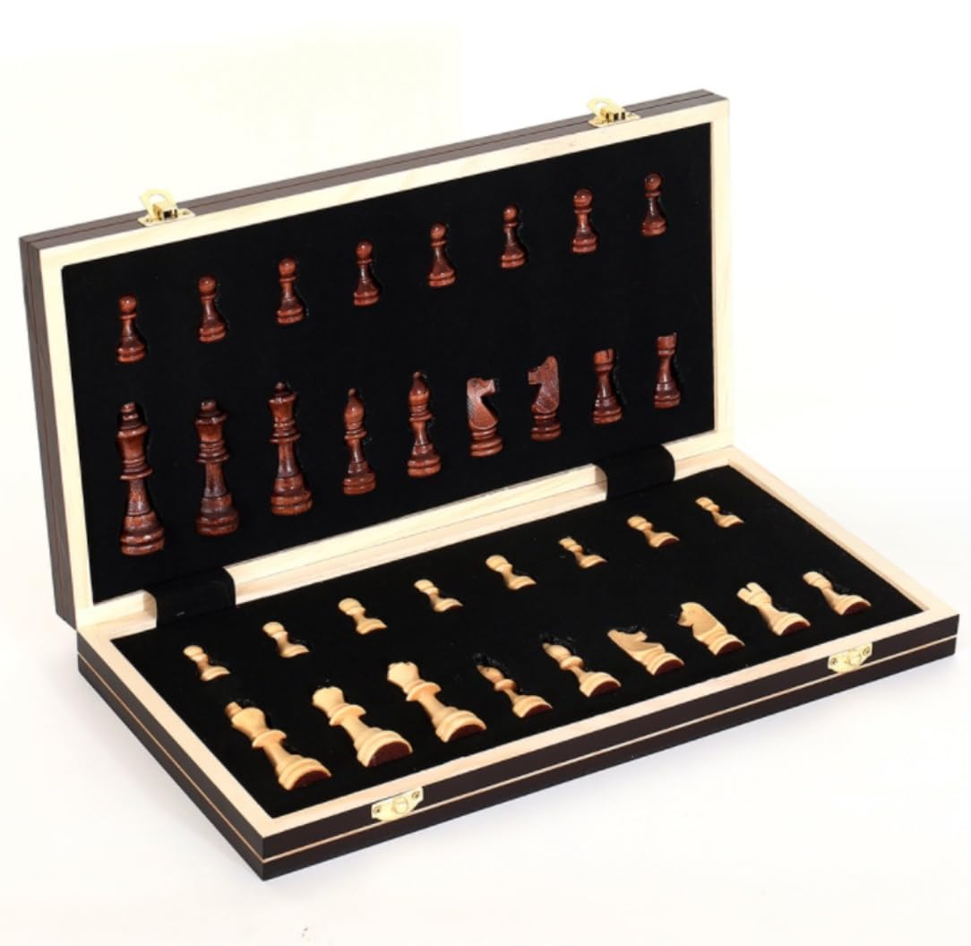 Juego Ajedrez Ajedrez De Madera Plegable, Juego Hecho A Mano, Piezas Maciza, Tablero, Mesa Regalo, Almacenamiento Portátil para Estrategia Familia(29 * 29cm)