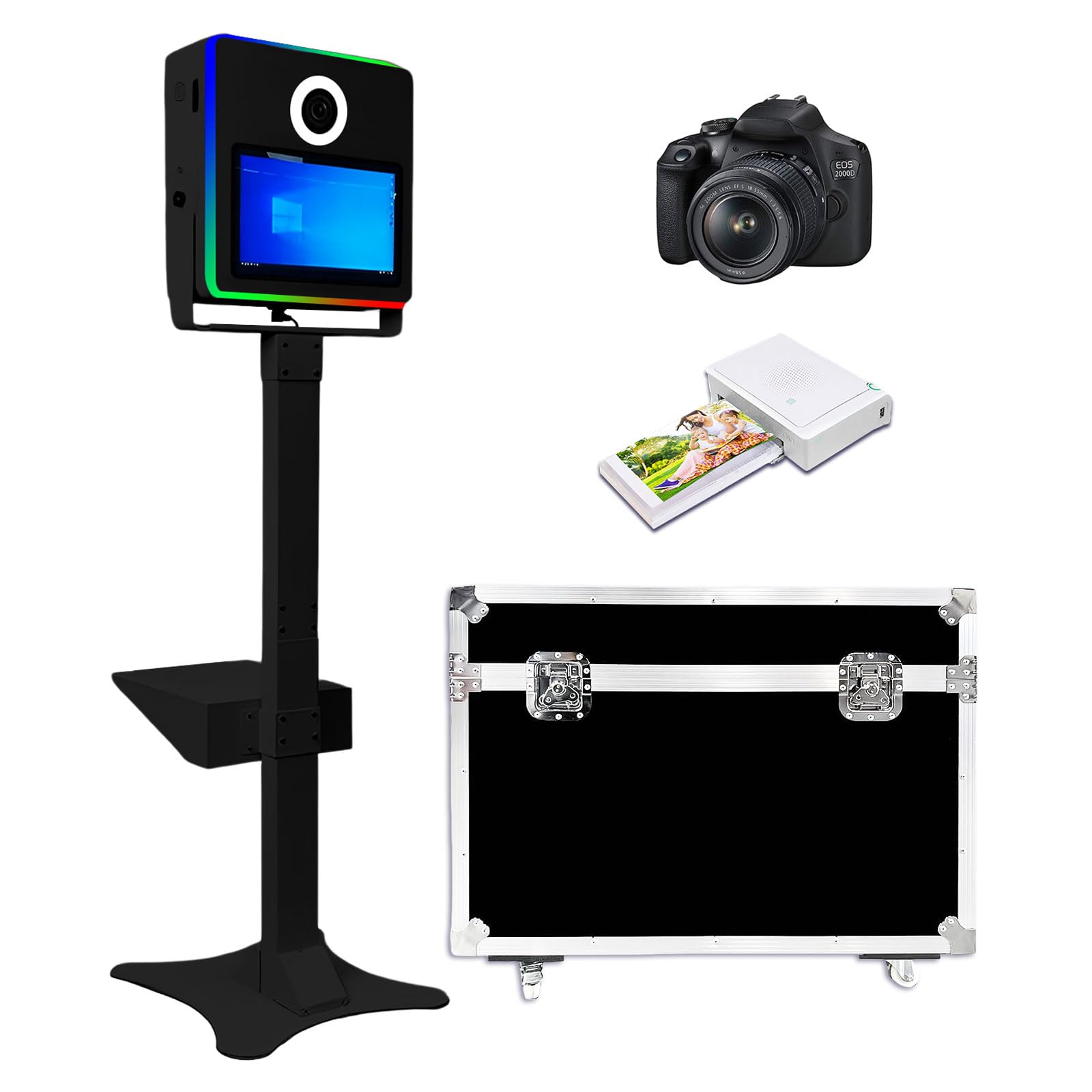 Portable 15.6 Inch DSLR Photo Booth Machine Touch Screen Camera Photobooth with RGB Light Ideal for Weddings,Parties,Celebrations,and Events Rental (Black, Photo Booth+Camera+Mini Printer)