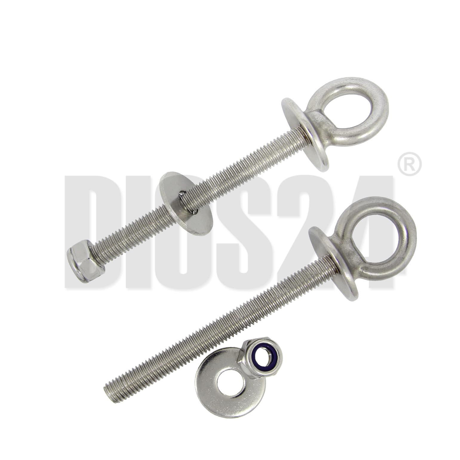 2 Stück Augbolzen M10 X 100mm - Edelstahl A4 Seewasserbeständig Mit Metrischem Gewinde