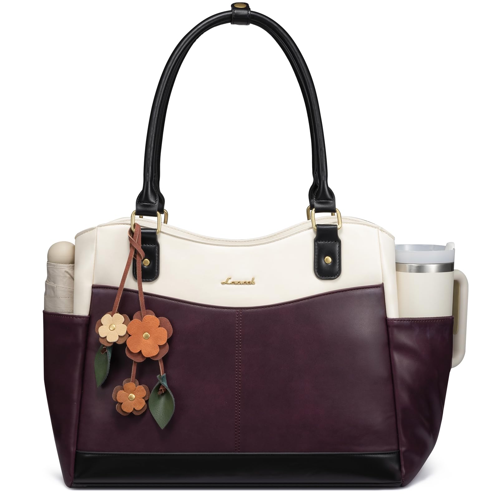 LOVEVOOK Laptop Bag for Women, Vintage Work Tote, Teacher Bag with Pendant