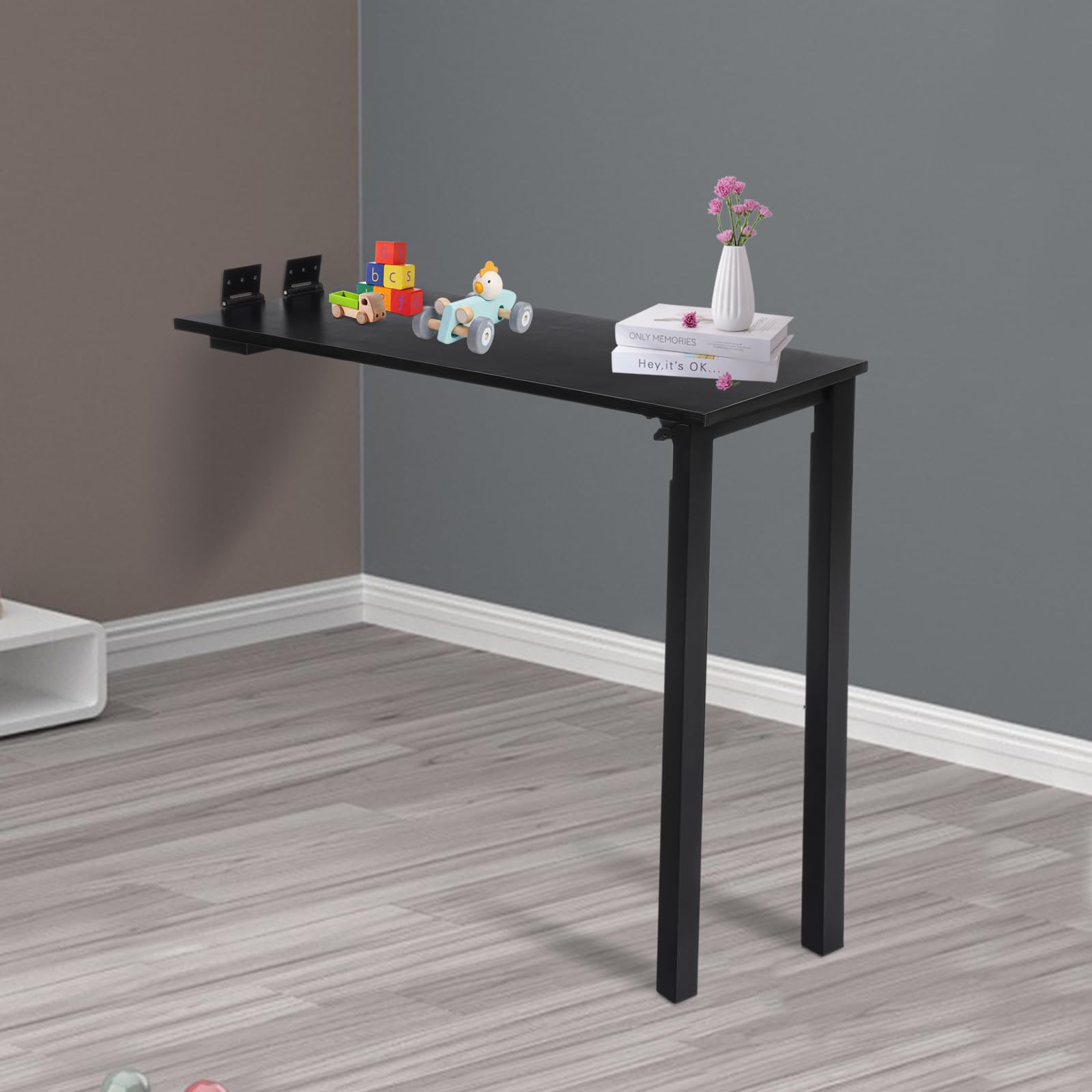Tavolo pieghevole montato a parete in legno massello E0 grade, 75 x 40 x 74 cm, pieghevole da parete, tavolo da cucina, tavolo da pranzo, tavolo da pranzo (nero)