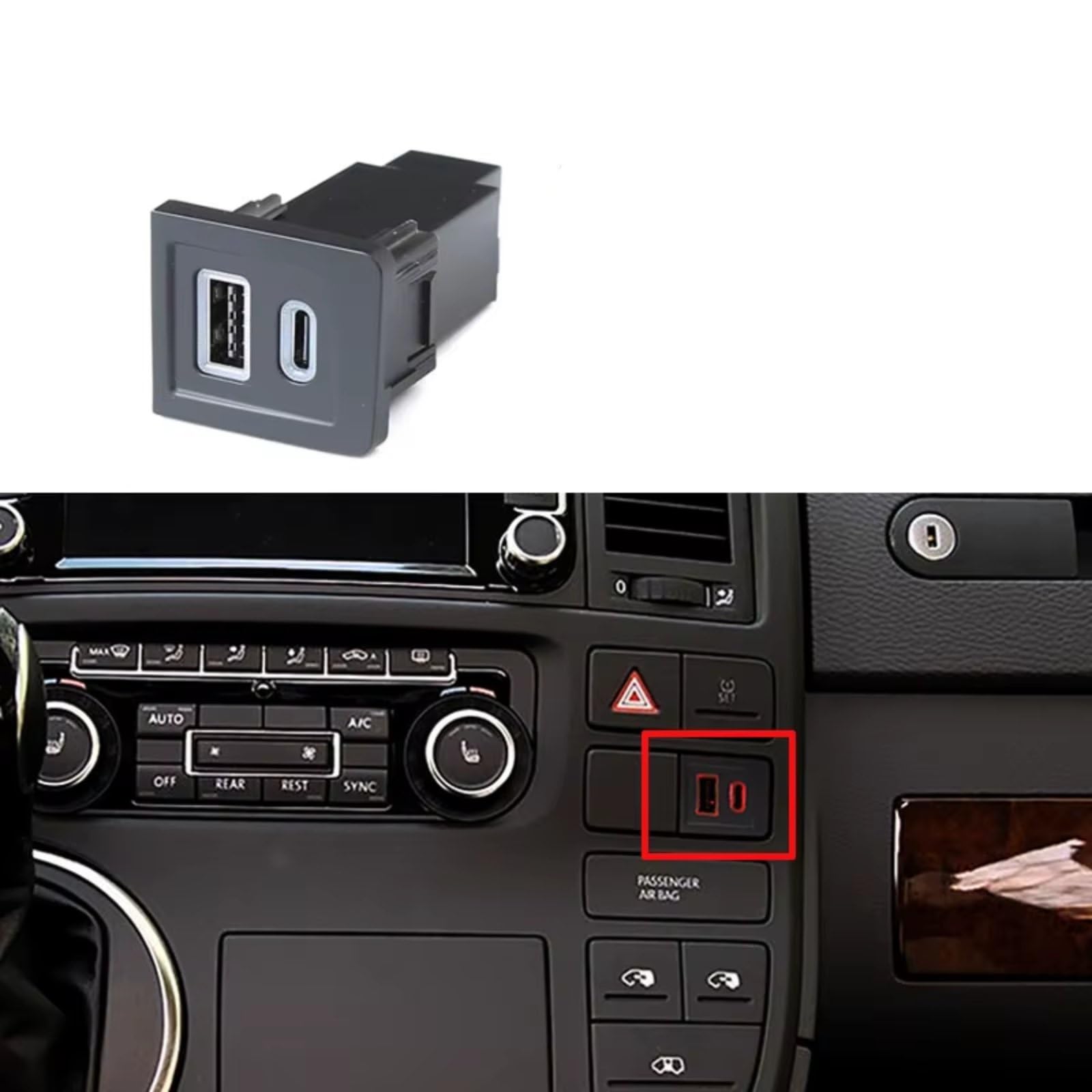 Interruttore Auto USB AUX Console Presa USB Compatibile Con Per Per T5 2008-2012 Auto Controllo Centrale Foro In Basso A Destra Per Presa Caricatore PD QC3.0