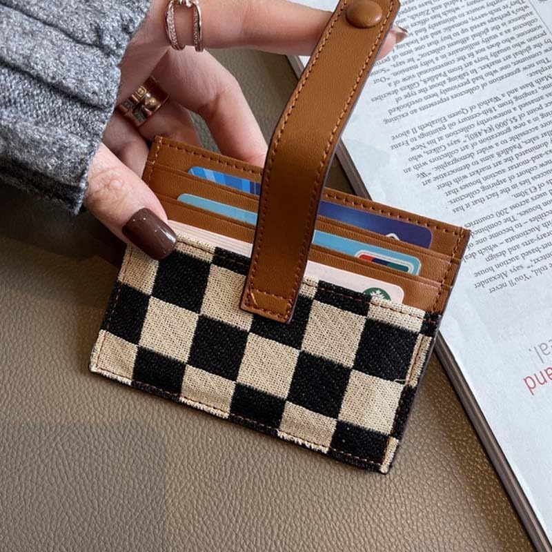 Women's Colorblock Plaid Pattern Compact Wallet, Colorblock Plaid Pattern Short Wallet, Multi-card Slot Black and White Plaid Credit Card Holder, Canvas Card Holder Wallet with ID Window (Black)4