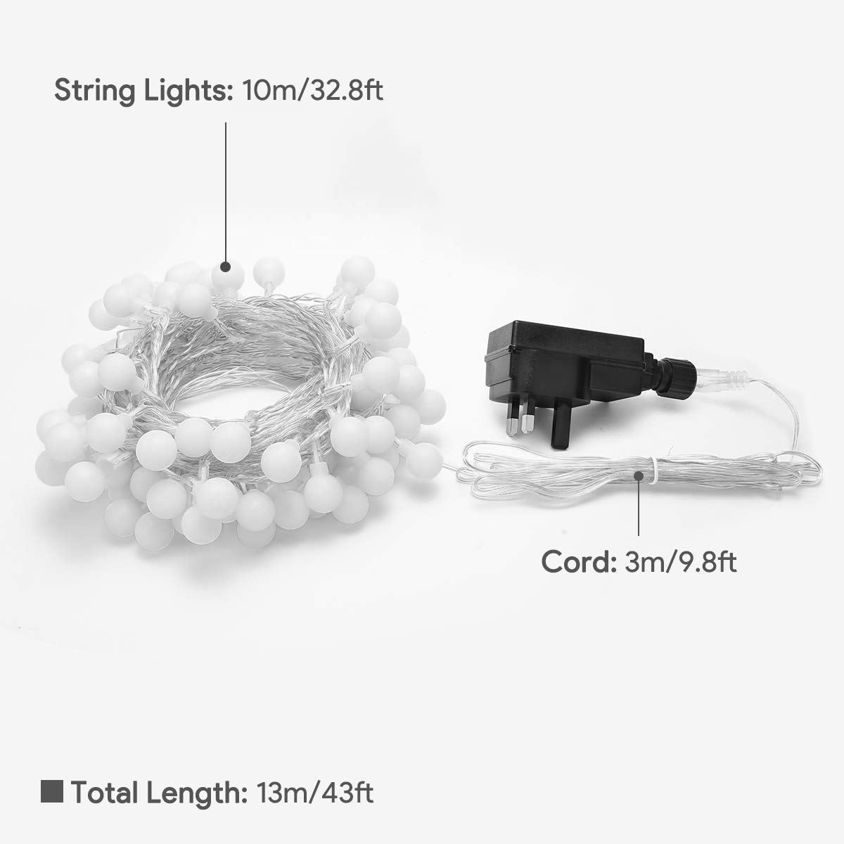 Lepro Globe String Lights Plug in, 10m 100 LED Warm White Fairy Lights
