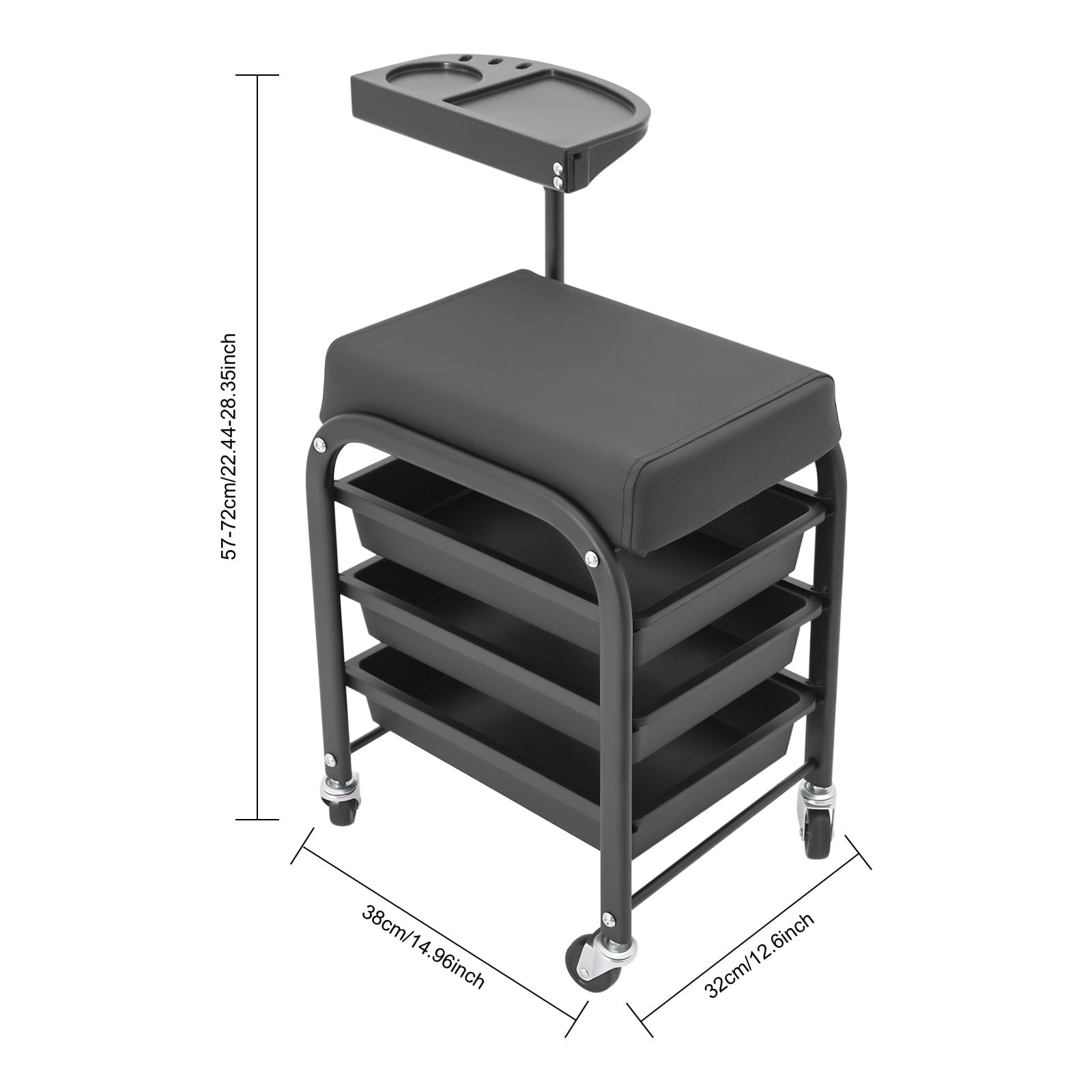 Maniküre Pediküre Wagen mit 3 Schubladen und Rollen, Fußstütze, bis 100kg, 38x32x65cm