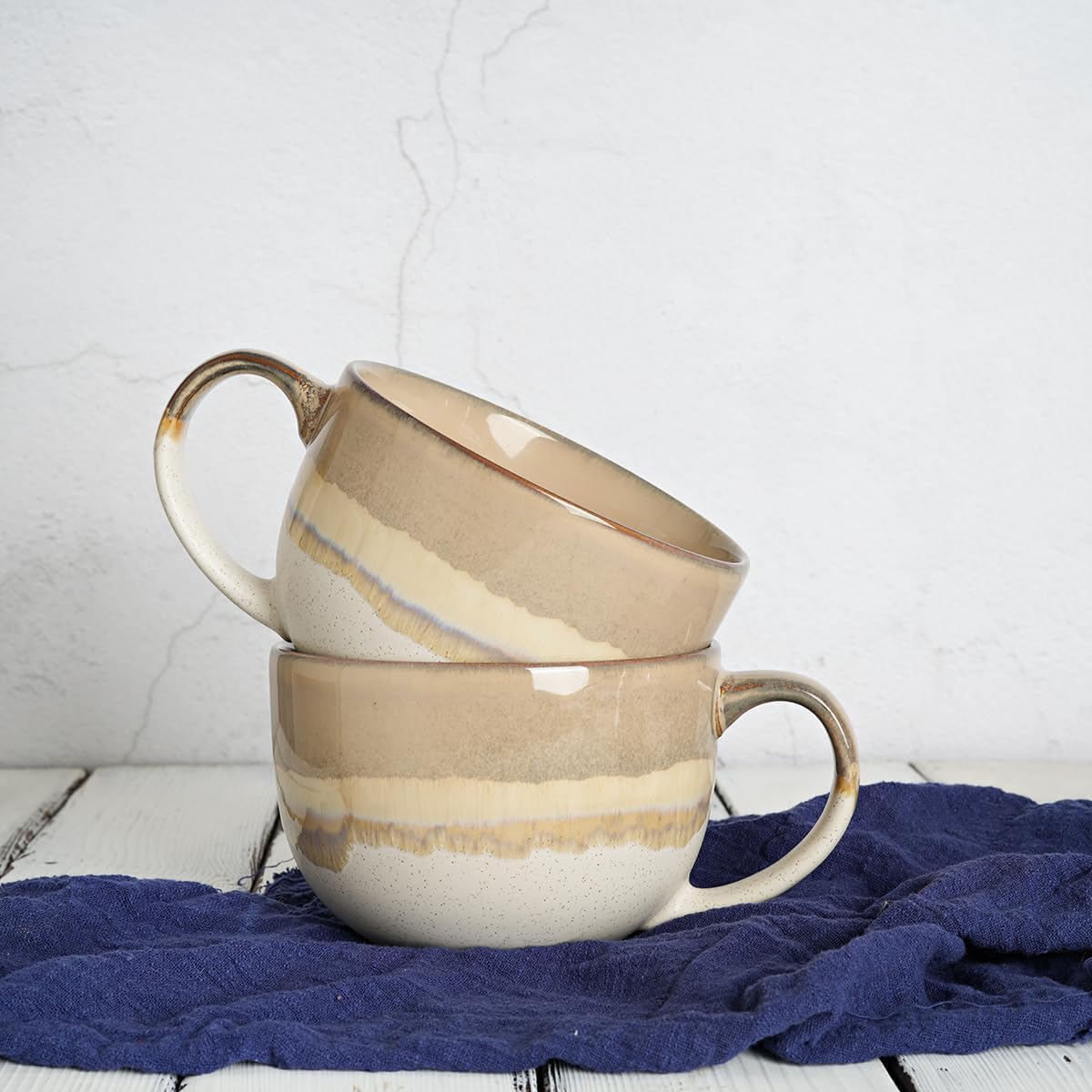 Bosmarlin Ceramic Jumbo Coffee Mug Set of 2, 23 Oz, Large Mug Soup Bowls with Handles, Dishwasher and Microwave Safe (Brown Grey) - Image 6