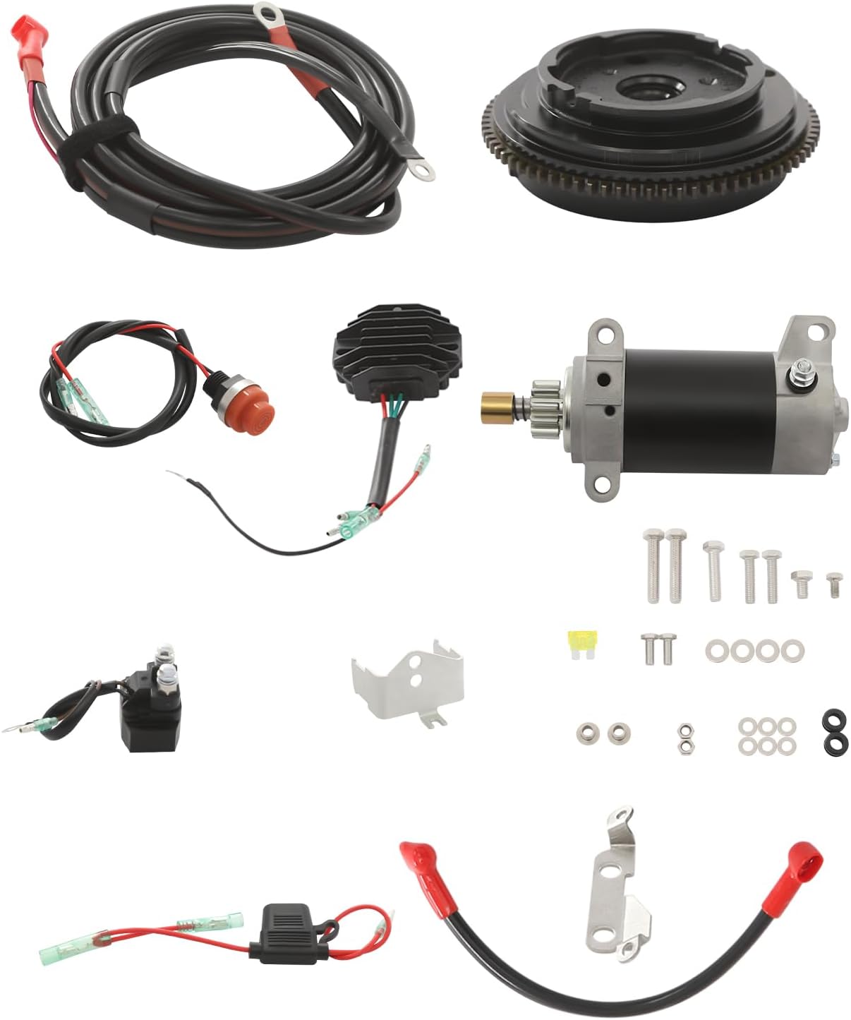 Electric Start Kit, 4-Stroke Outboard Motor Electric Starter Motor Conversion Kit for Yamaha 4-Stroke 19.72HP/20PS Outboard Motor Marine Engine Modified Complete Starter Motor Flywheel Kit