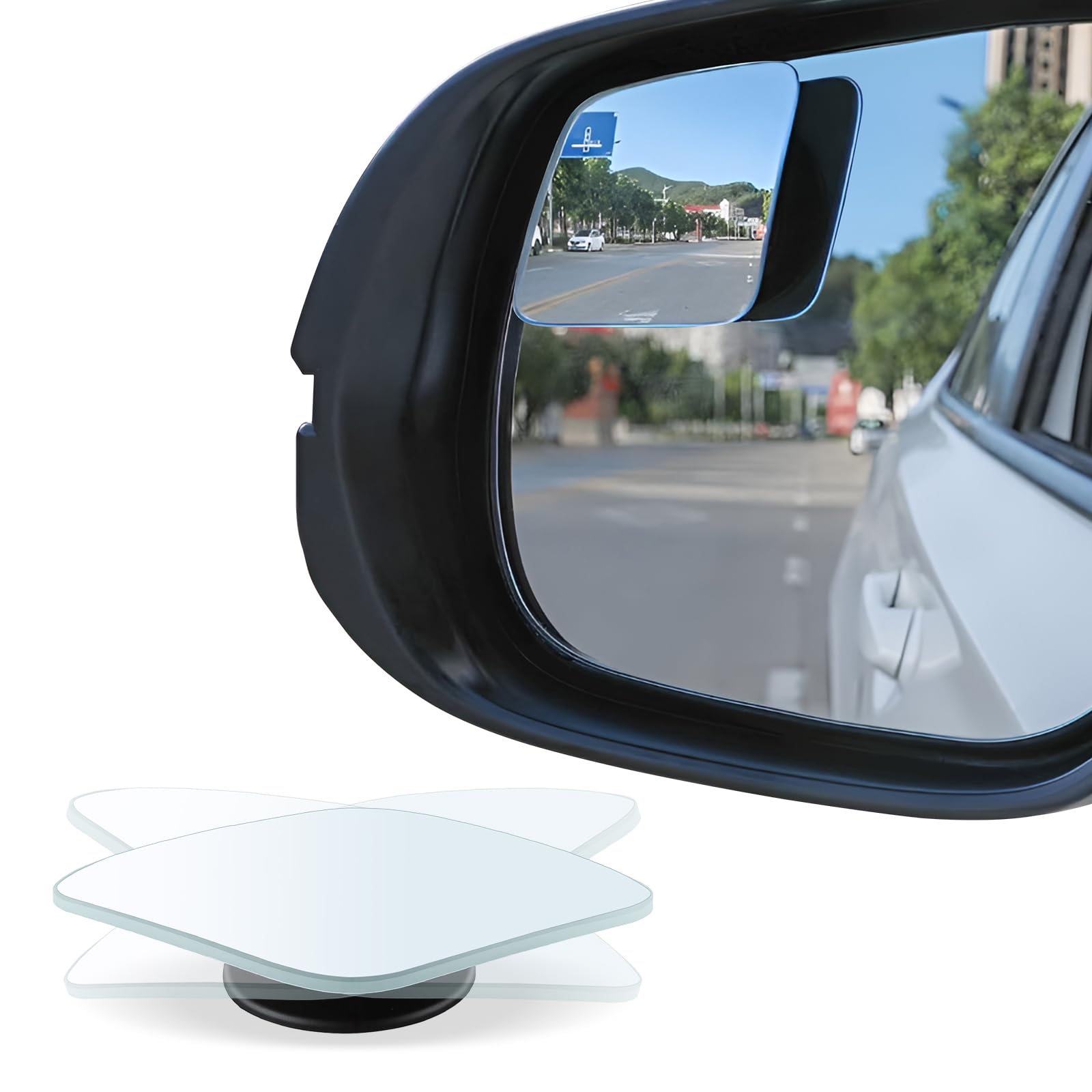 LivTee Blind Spot Mirror，Rhombus Shaped HD Glass Frameless Convex Rear View Mirror with wide angle Adjustable Stick for Cars SUV and Trucks, Pack of 2