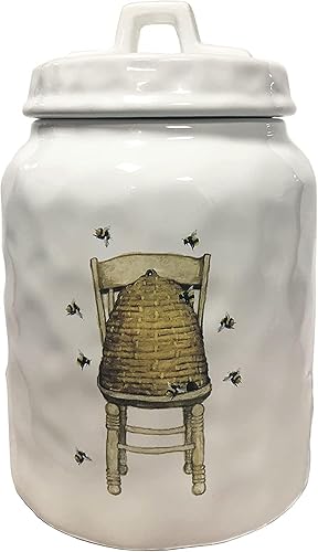 First of a Kind - Juego de 3 recipientes de cerámica con colmena lavanda y abejas - Juegos de recipientes decorativos de cocina - Tarros de cerámica