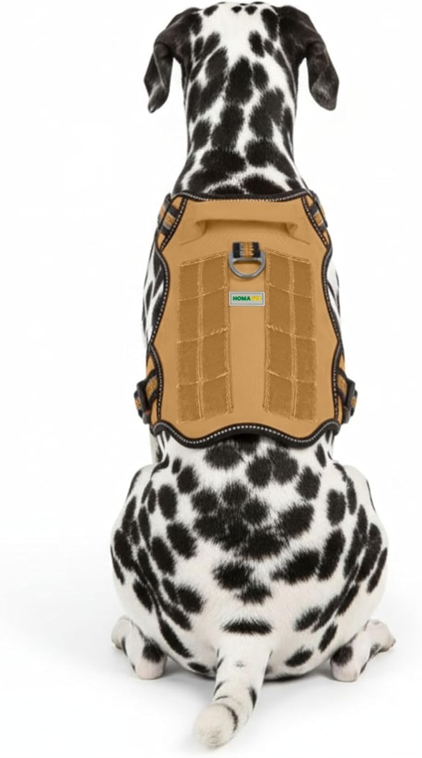 Homapet. Tactical Dog Harness with Dual Leash Attachment Points, Adjustable and Reflective Military Grade Dog Vest with Comfort Control Handle (Copper Brown, S)
