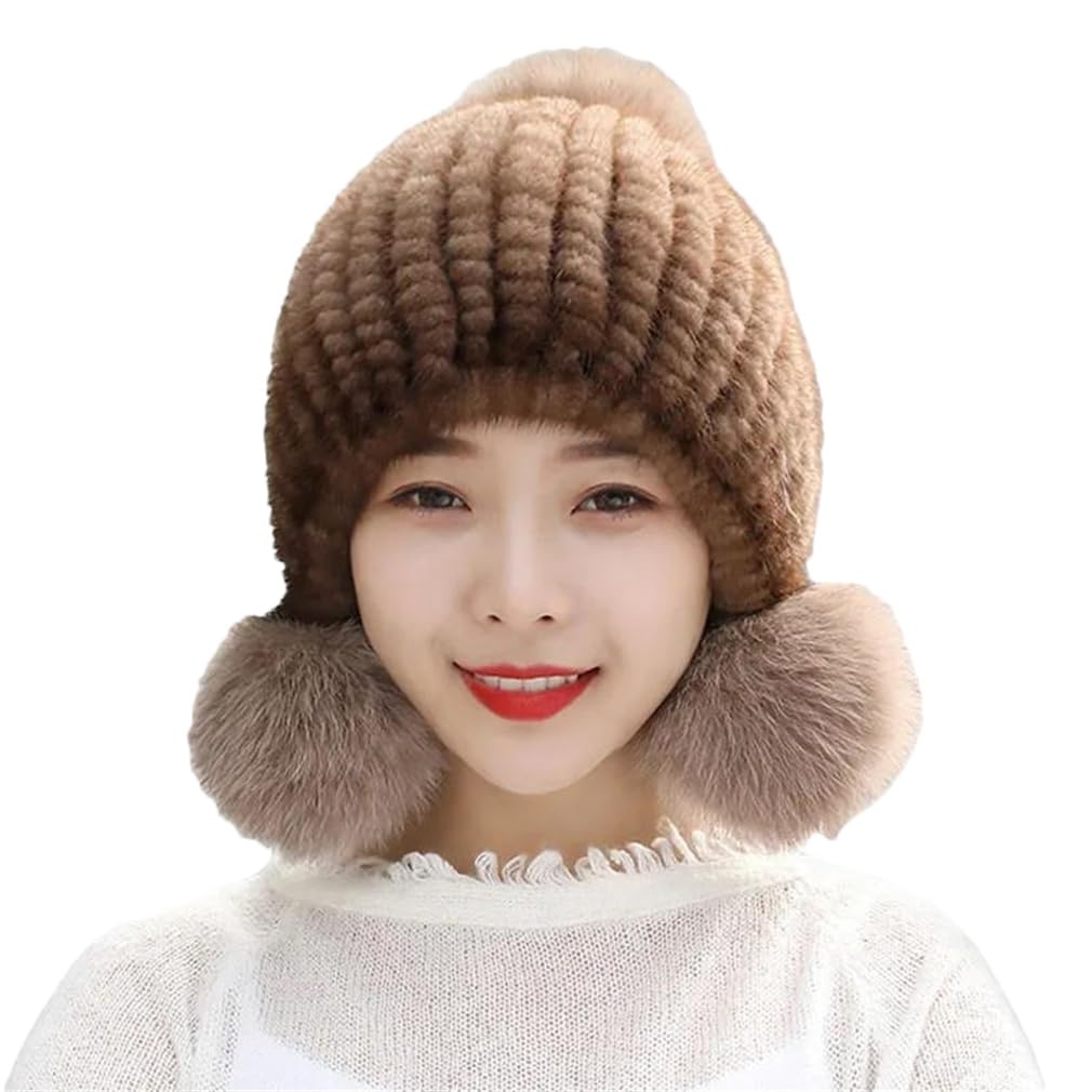 Cappello da donna invernale lavorato a maglia, berretto russo con pompon spesso berretto da sci da neve cappelli elastici