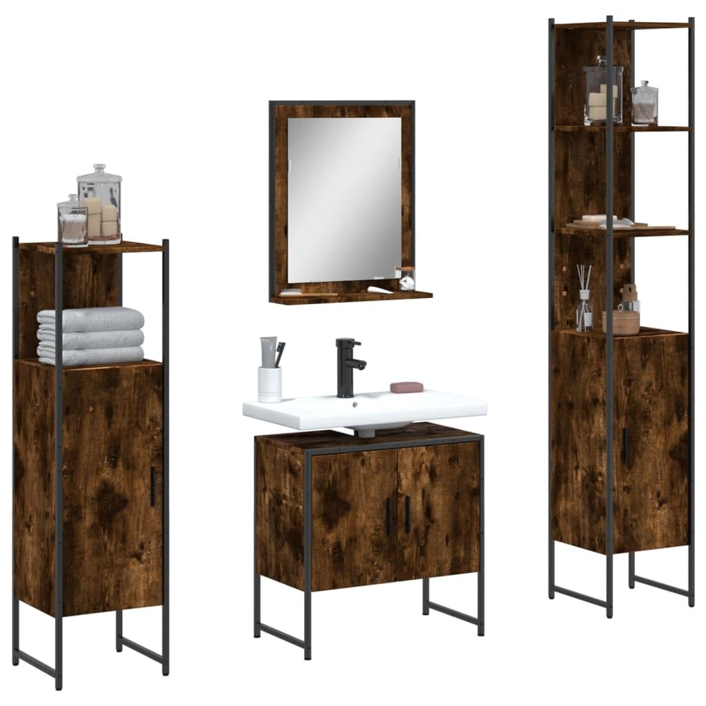 Juego de armarios de baño 4 piezas roble ahumado L3214356