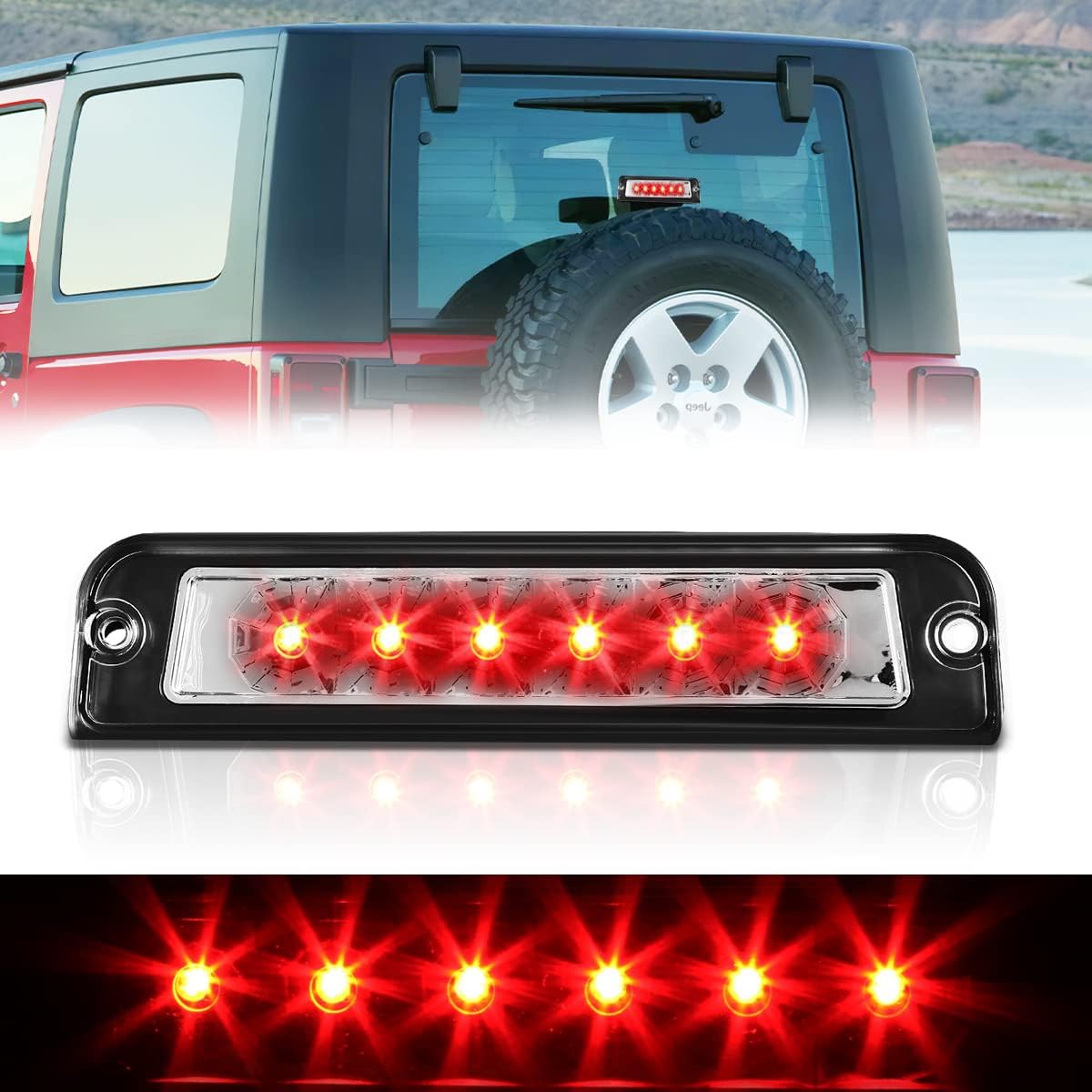 Auto Dynasty LED 3rd Third Brake Light Compatible with 1997-2006 Jeep Wrangler, Rear Center Cab Cargo Lamp High Mount Stop light, Black Housing
