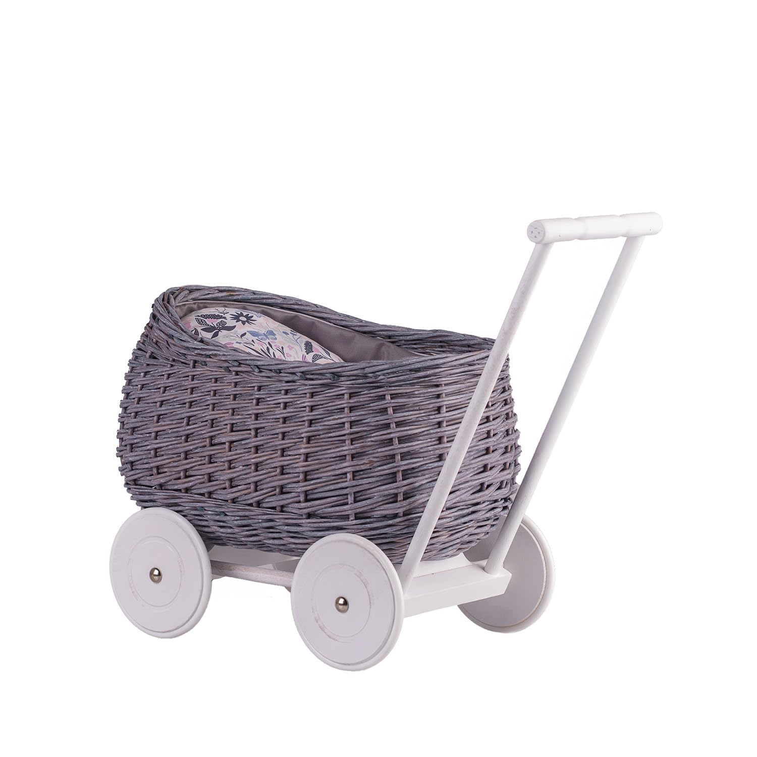 e-wicker24 Wózek dla lalek, taczka do zabawy, idealny pomysł na prezent dla chłopców i dziewczynek, zabawka z plecionego koszyka, wózek do nauki chodzenia