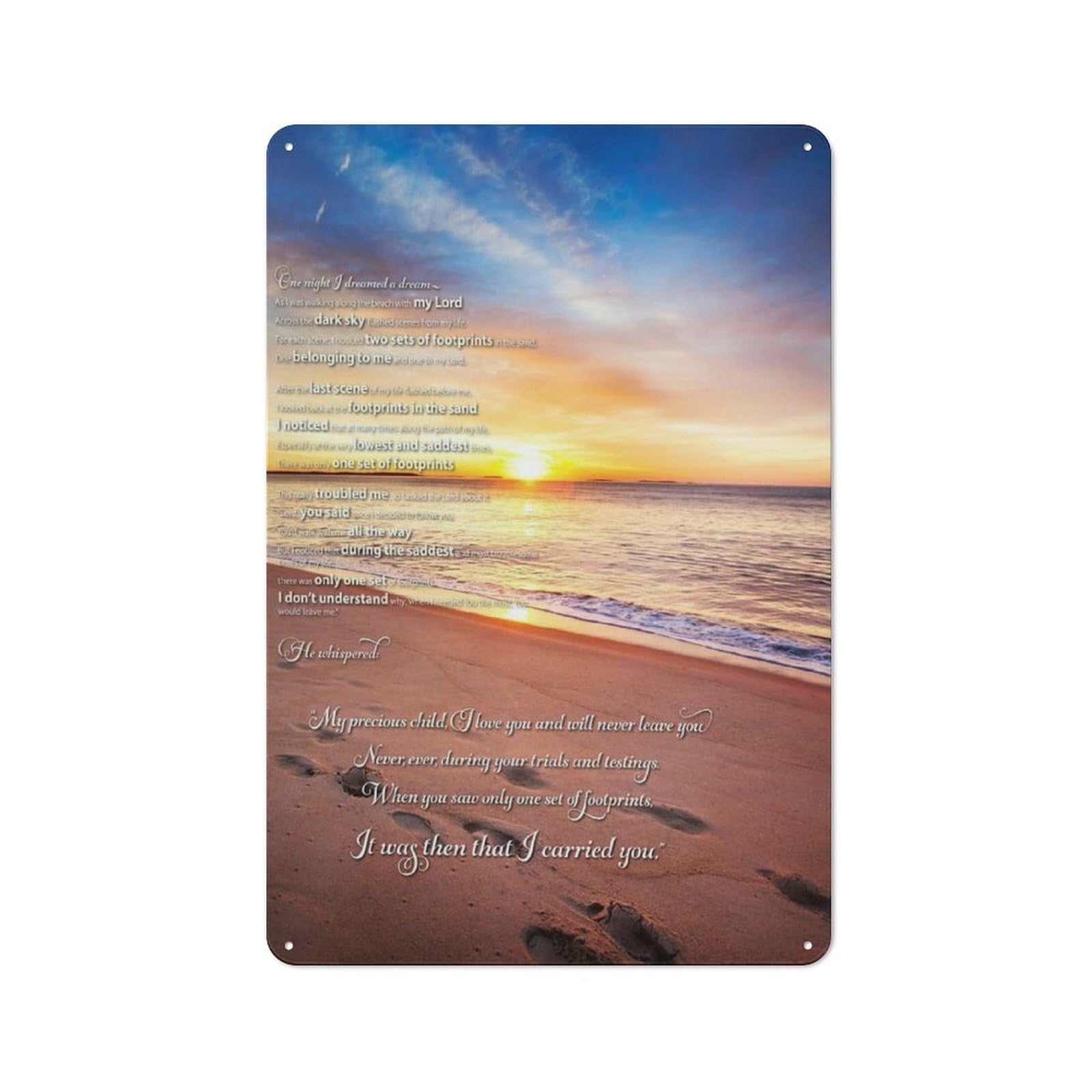 Kwqdozf As Pic Footprints In The Sand Aluminum Metal Tins Sign, Religious Poem Prints For
