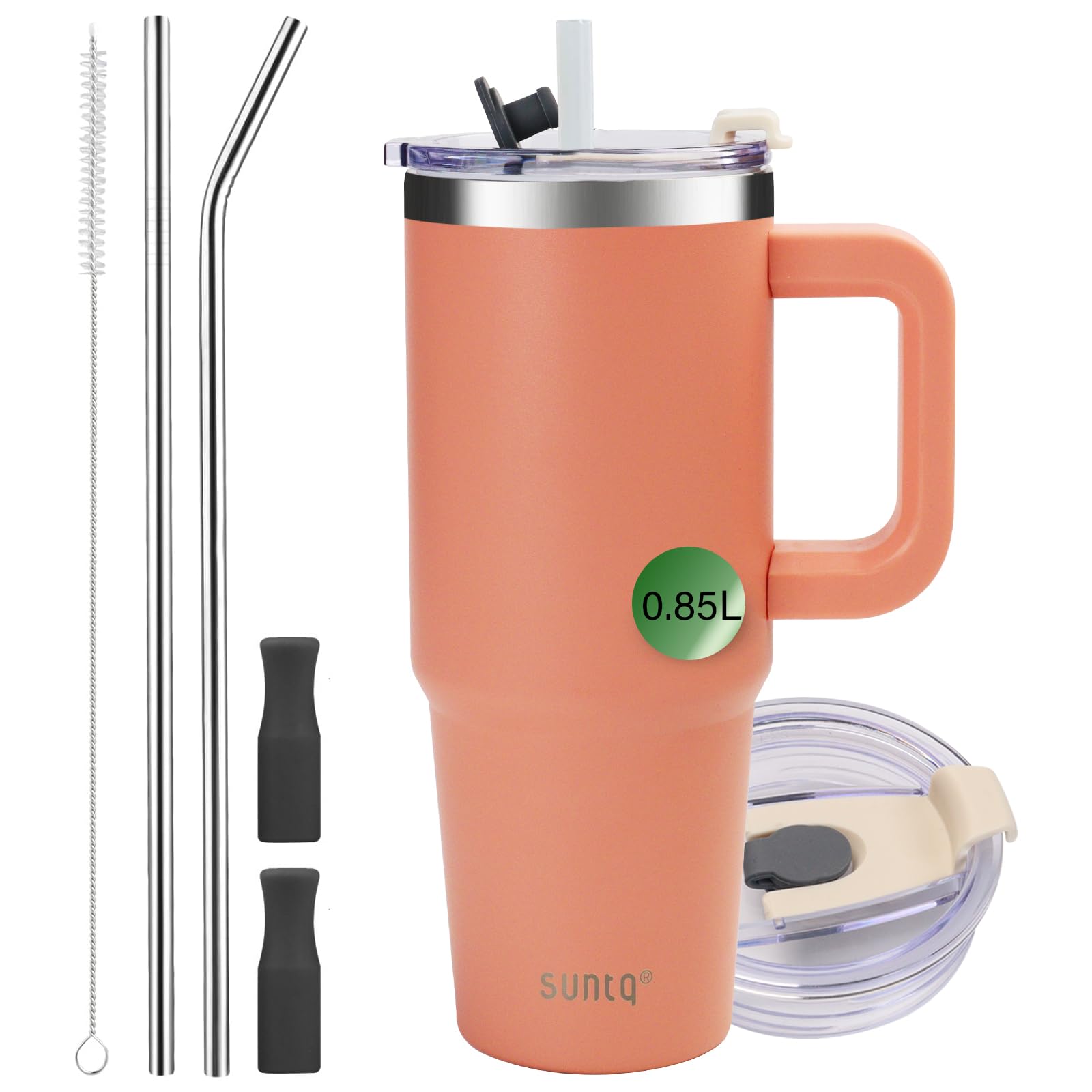 SUNTQ 30oz Tumbler with Handle, Double Wall Vacuum Insulated Water Bottle with Straw and Lid