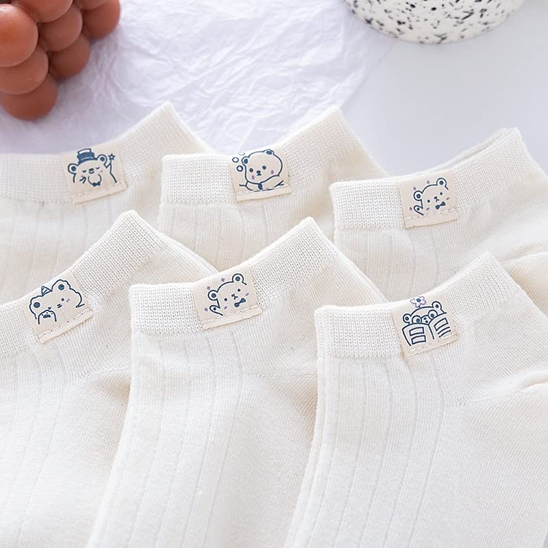 Tooe 6 Pairs Women's Japanese Cute Socks Bear Graphic Printing Socks Kawaii Japanese Solid Color White Cottagecore Crew Socks3