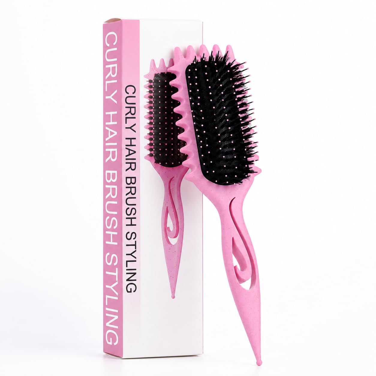 Lockenbürste Curly Hair Brush mit Wildschweinborsten,Stylingbürste (Rosa)