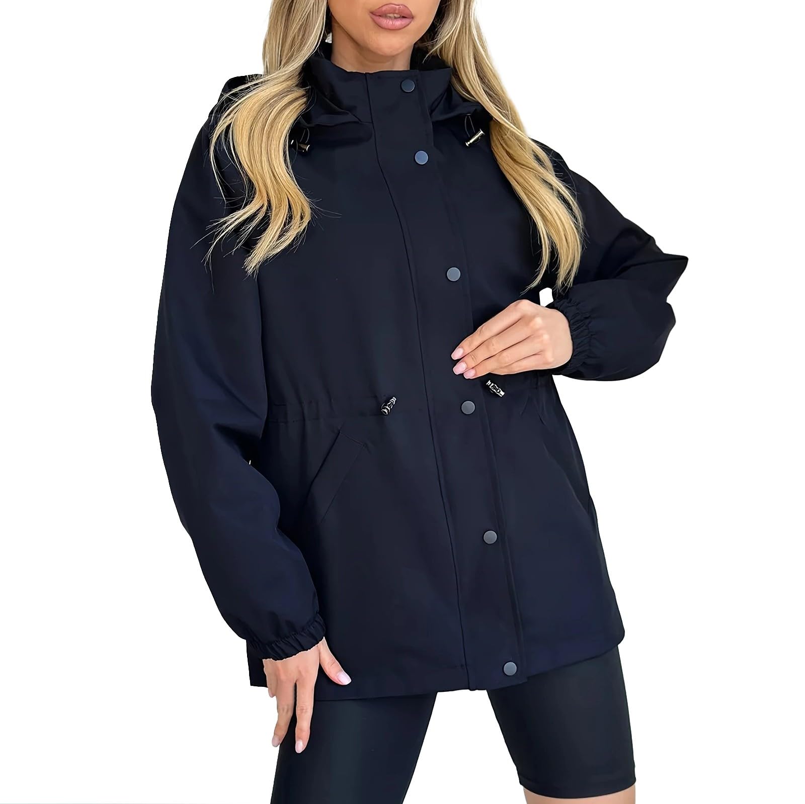 Impermeabile Da Donna, Lungo, Con Cappuccio, Trench Foderato, Giacca A, Viaggio Abbigliamento Estivo Vento Tecnica Running Jacket Antipioggia Donna Nero Cappuccio Invernale Trekking