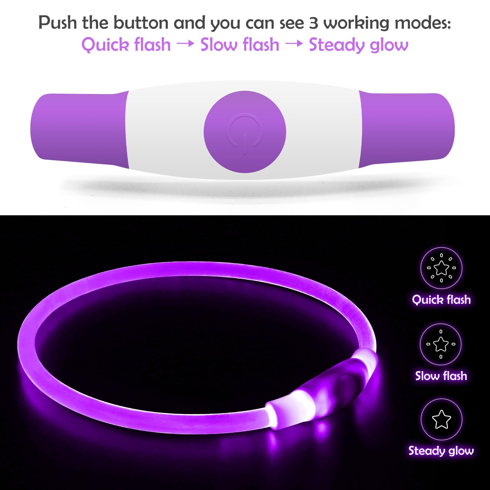 BSEEN - Collare luminoso per cani, ricaricabile tramite USB, con flash, collare di sicurezza per animali domestici, rende i tuoi amati cani visibili di notte per cani di taglia piccola, media e grande
