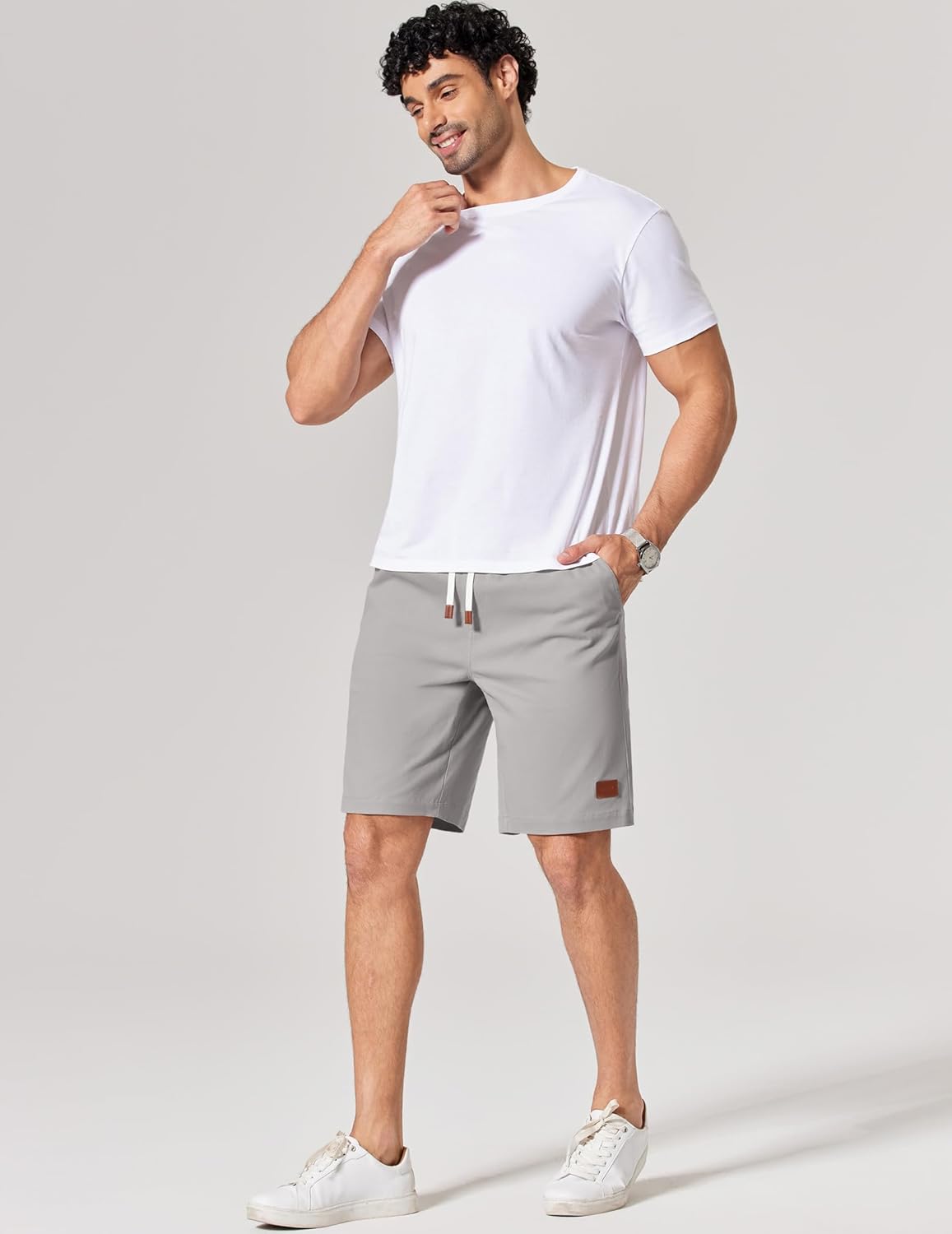 COOFANDY Mens Cotton Chino Shorts 9 Inch Casual Shorts Elastic Waist Drawstring Summer Beach Shorts with Pockets - Image 2