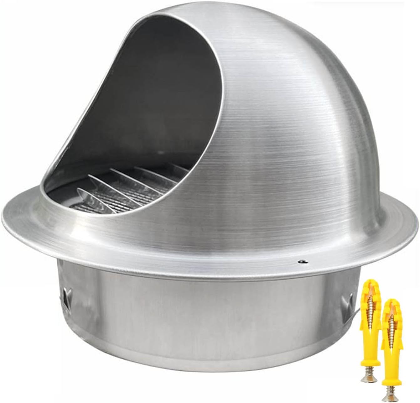 304 Stainless Steel Air Vent, Wall Air Soffit Vents Built-in Screen Mesh, 80/100/125/250/300Mm Round Bull Nosed External Extractor for Home Or Industrial APPL,Silver-8in/200mm
